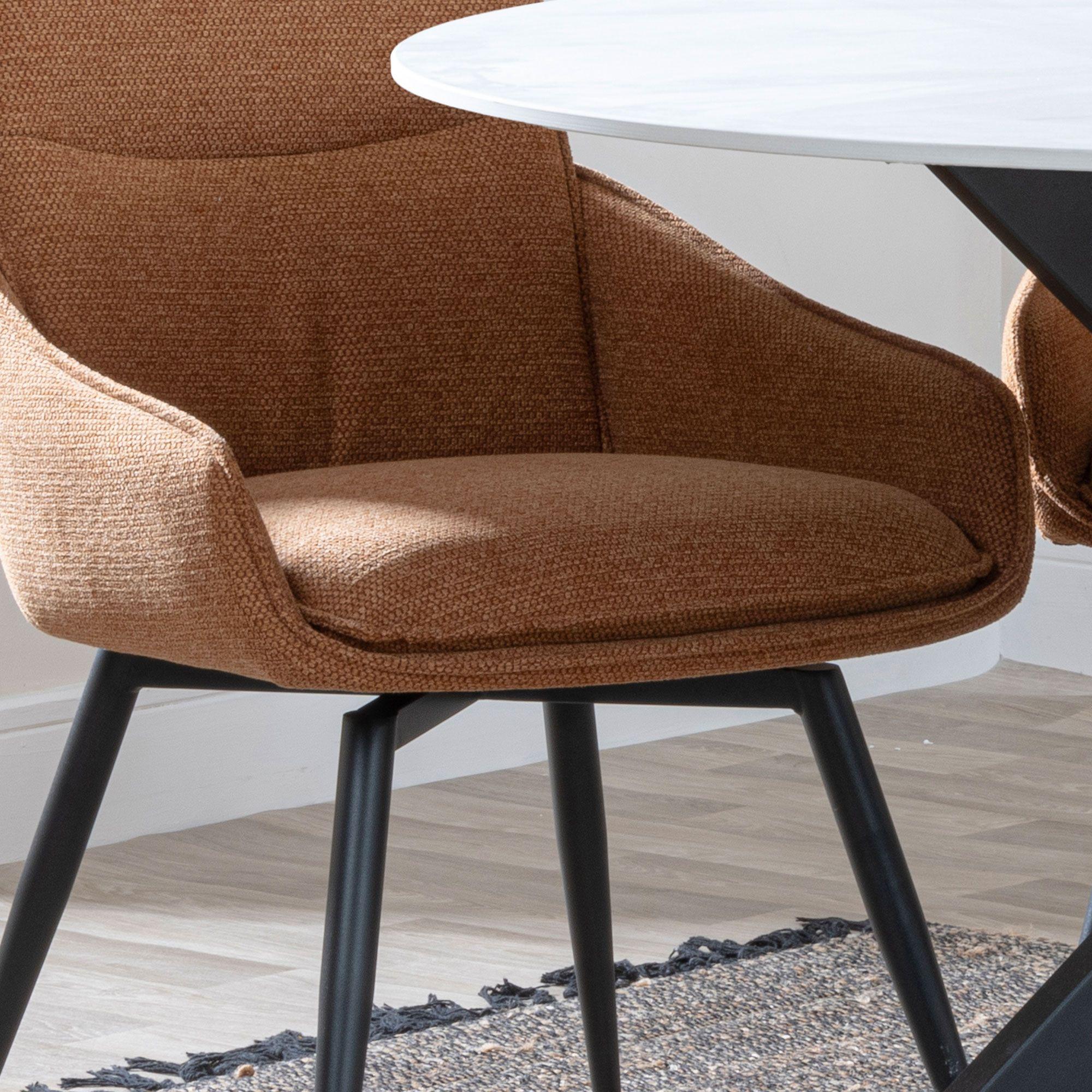 Ace Dining Chair - Swivel - Orange Fabric - Black Legs