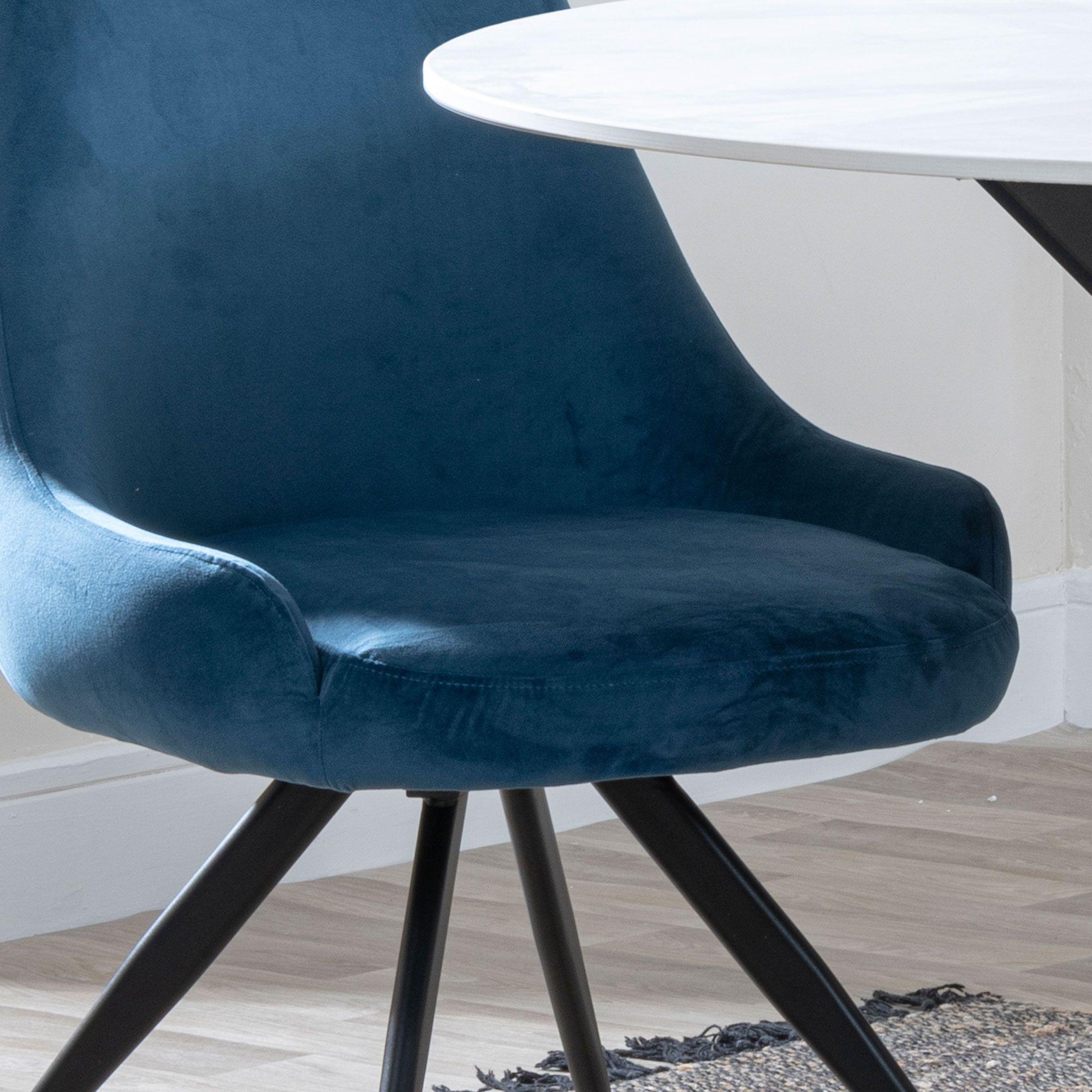 Arctic Dining Chair - Swivel - Blue Velvet Fabric - Black Legs