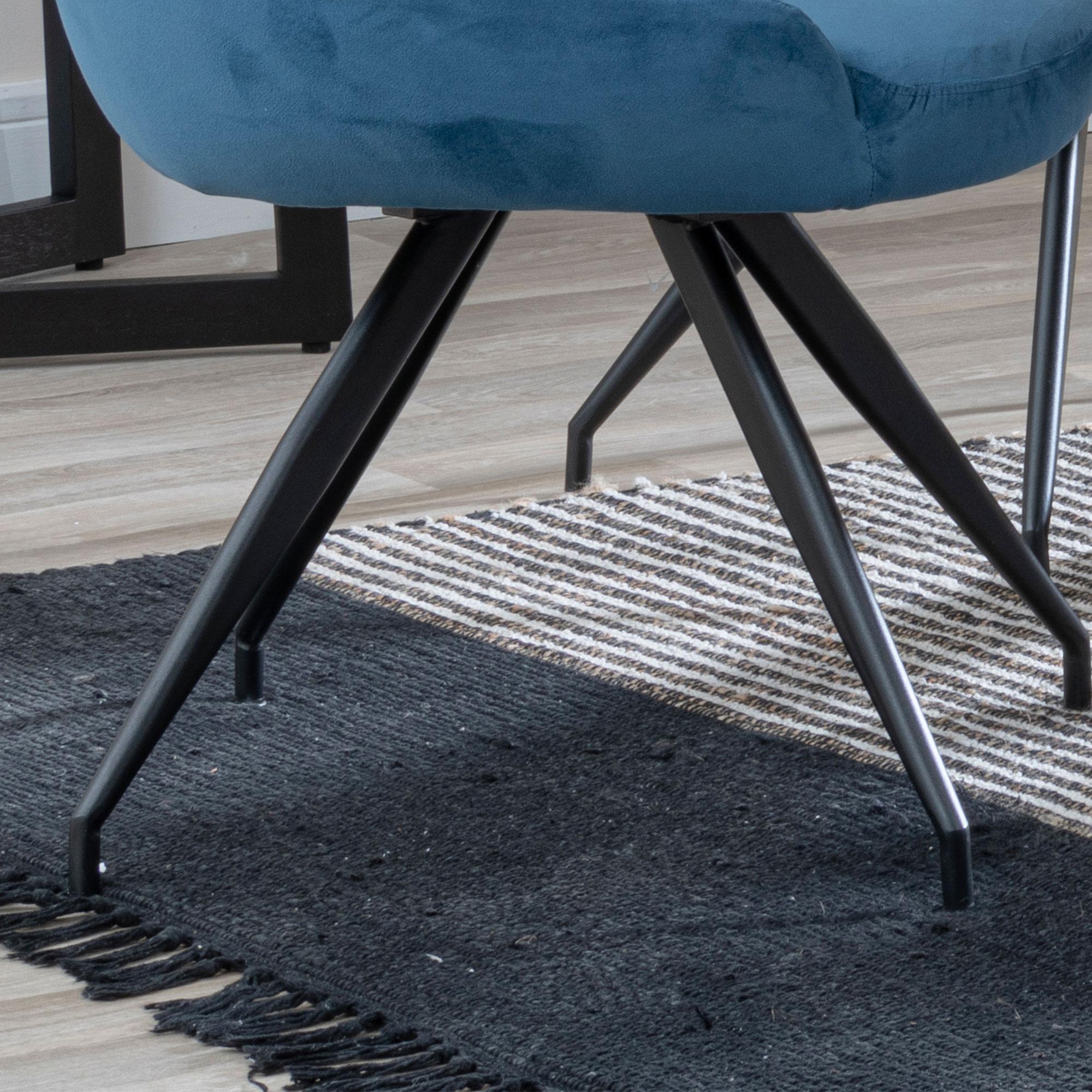 Arctic Dining Chair - Swivel - Blue Velvet Fabric - Black Legs