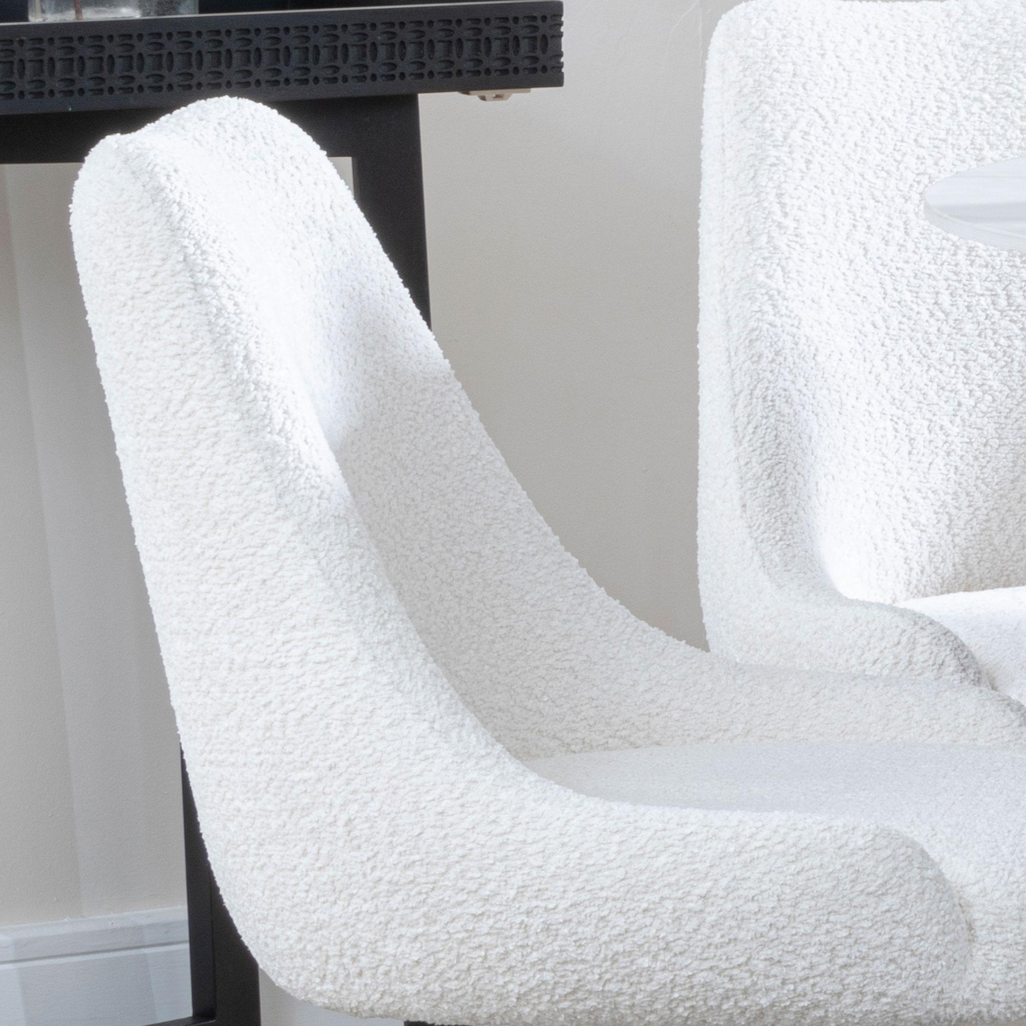 Arctic Dining Chair - Swivel - Cream Boucle Fabric - Black Legs