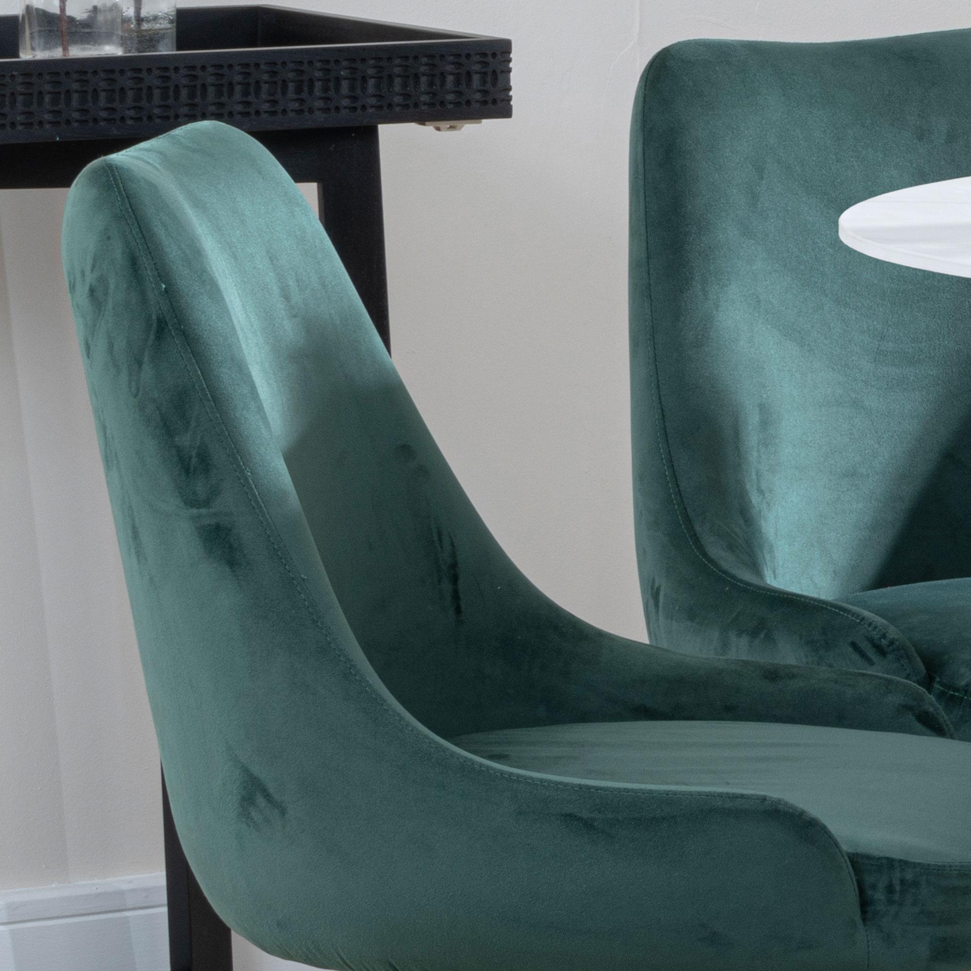 Arctic Dining Chair - Swivel - Green Velvet Fabric - Black Legs