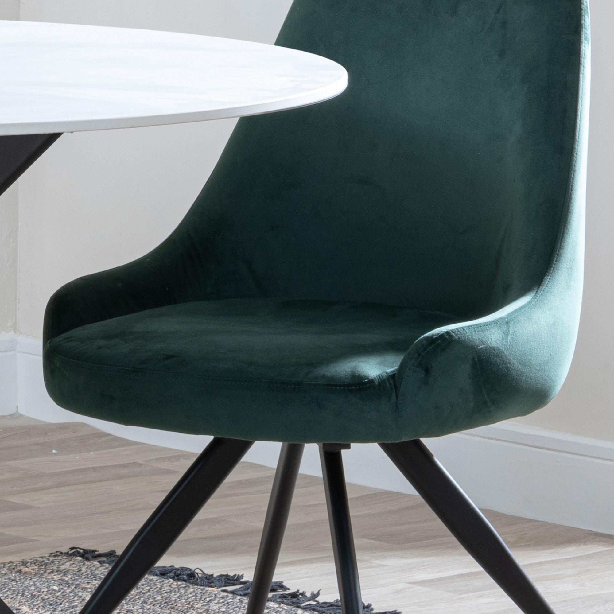 Arctic Dining Chair - Swivel - Green Velvet Fabric - Black Legs