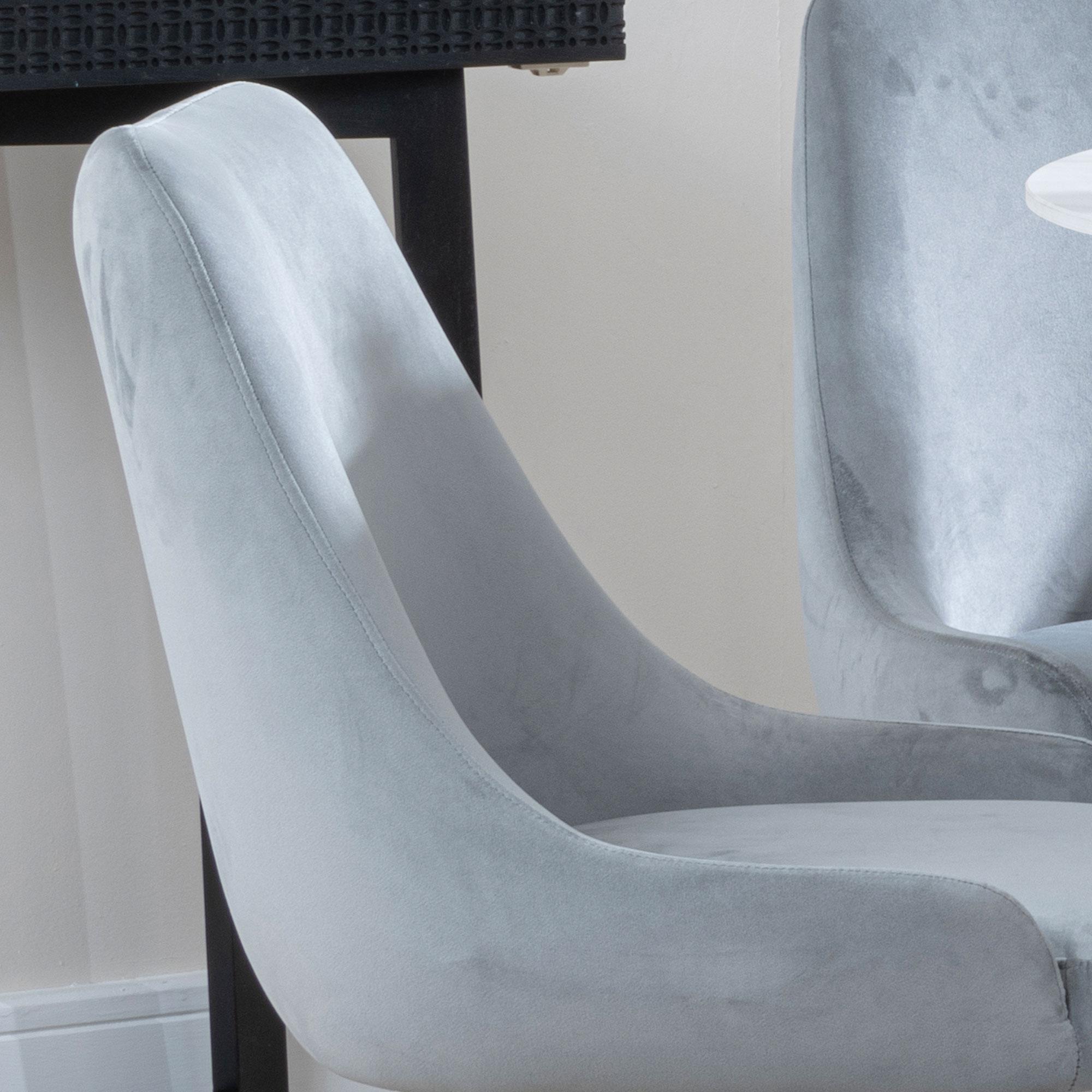 Arctic Dining Chair - Swivel - Grey Velvet Fabric - Black Legs