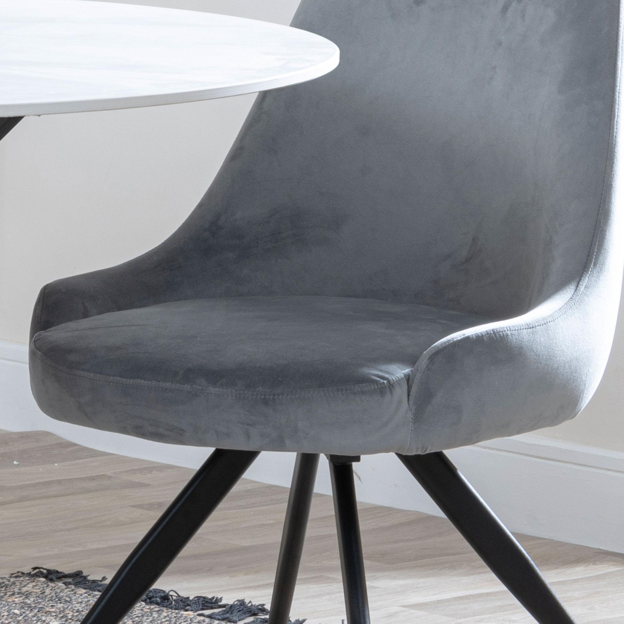 Arctic Dining Chair - Swivel - Grey Velvet Fabric - Black Legs