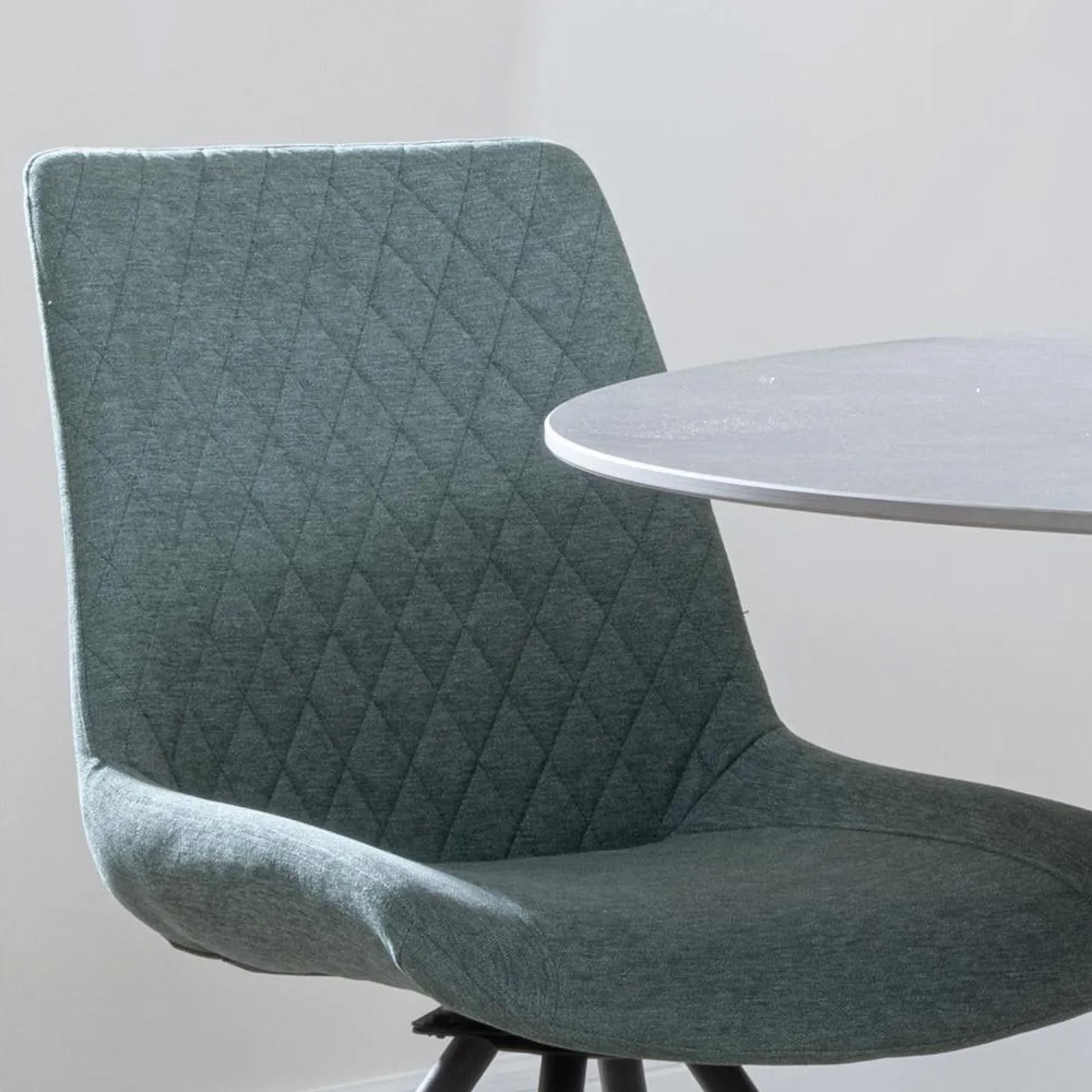 Boden Dining Chair - Swivel - Green Fabric - Black Legs