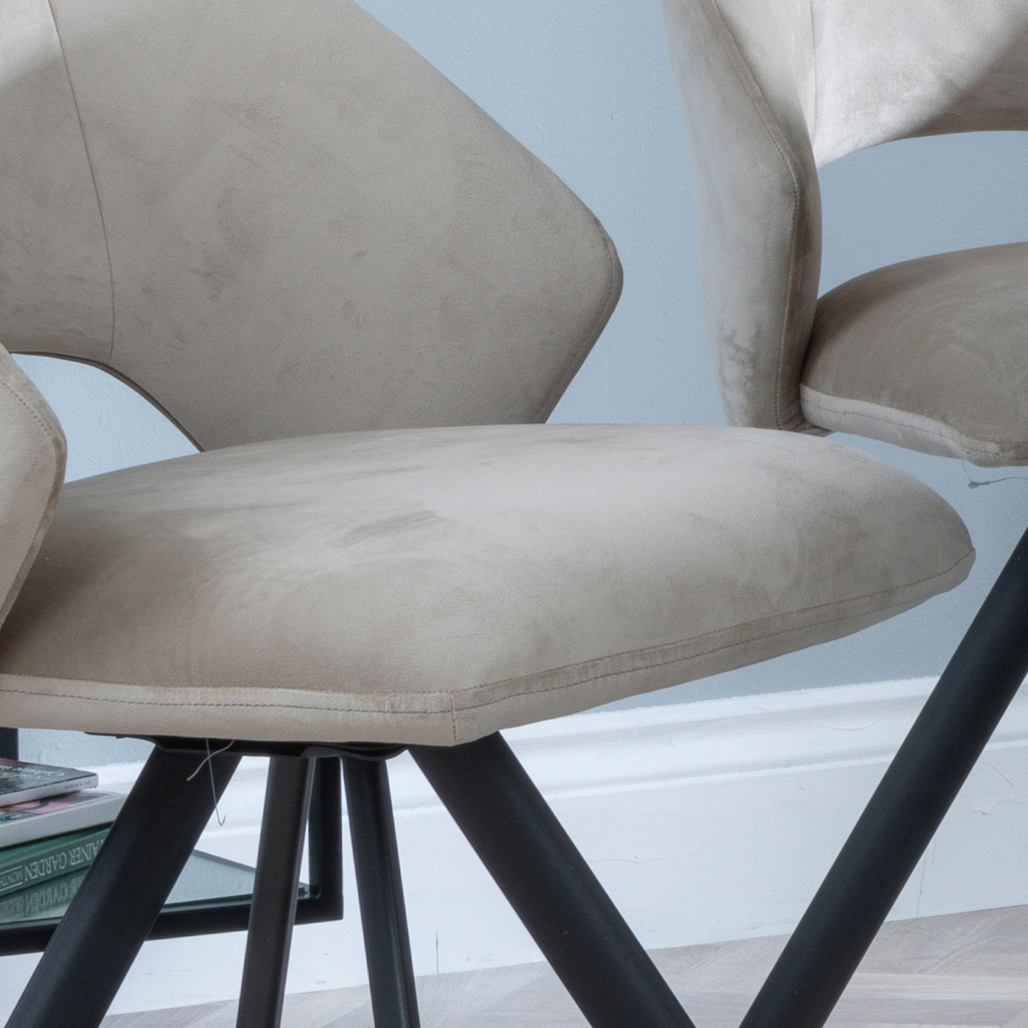 Ion Dining Chair - Swivel - Beige Velvet Fabric - Black Legs