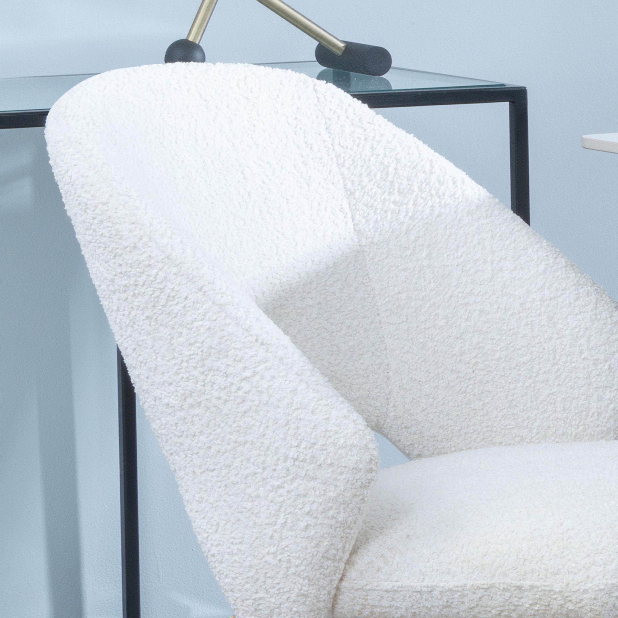 Ion Dining Chair - Swivel - Cream Boucle Teddy Fabric - Black Legs