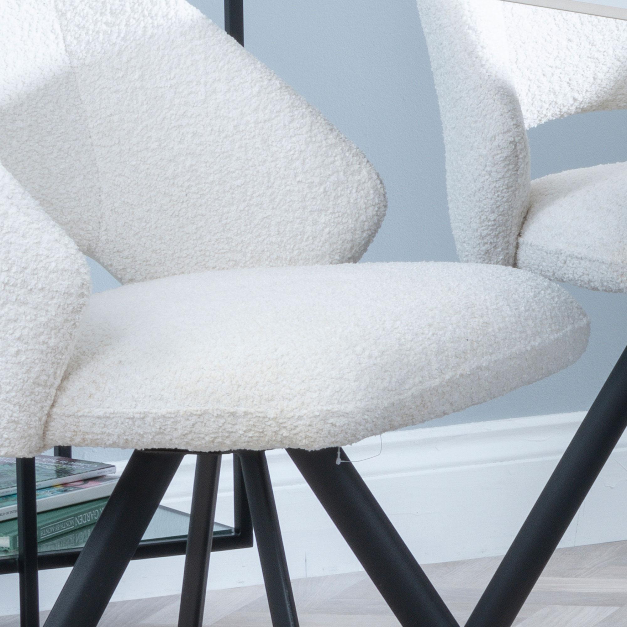 Ion Dining Chair - Swivel - Cream Boucle Teddy Fabric - Black Legs