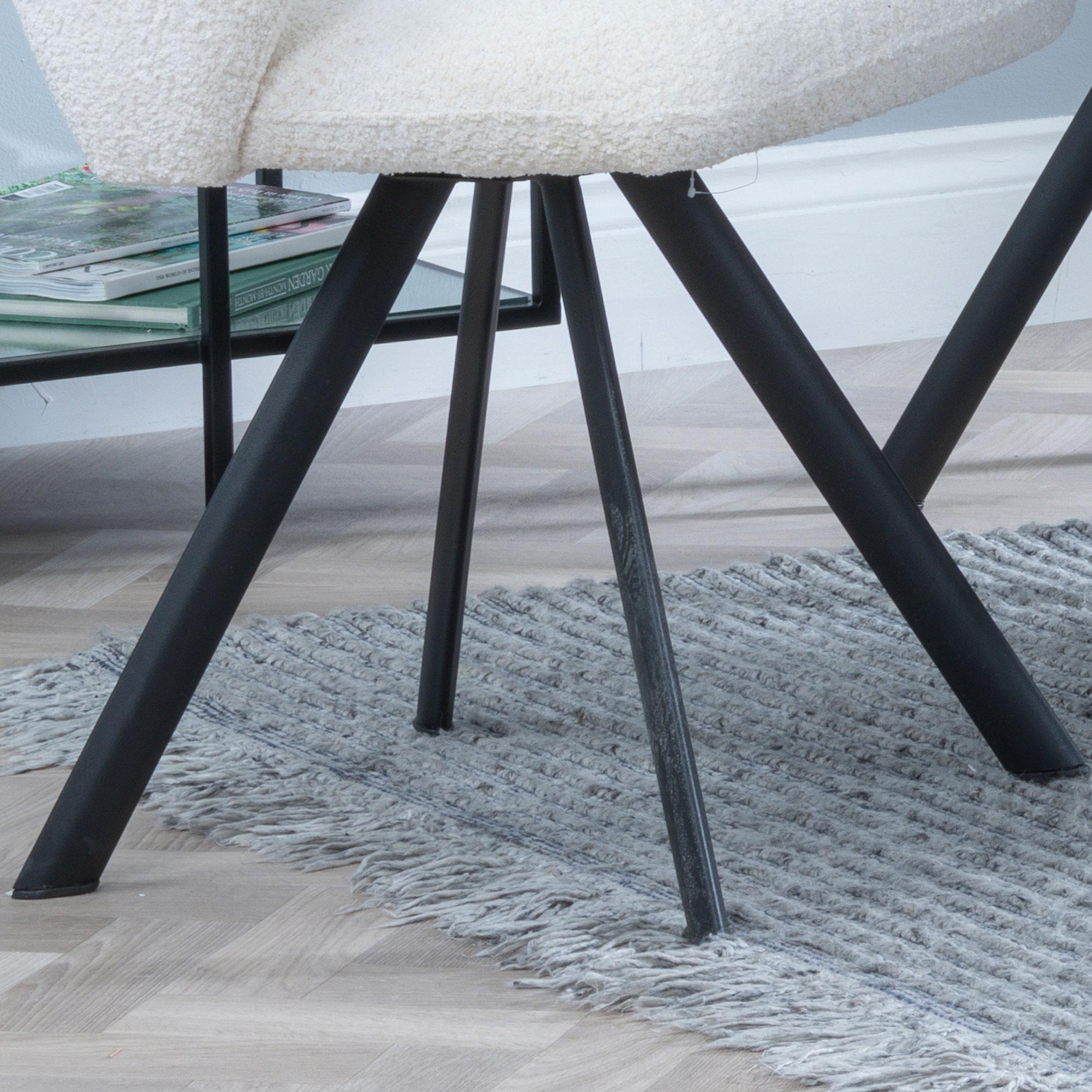 Ion Dining Chair - Swivel - Cream Boucle Teddy Fabric - Black Legs