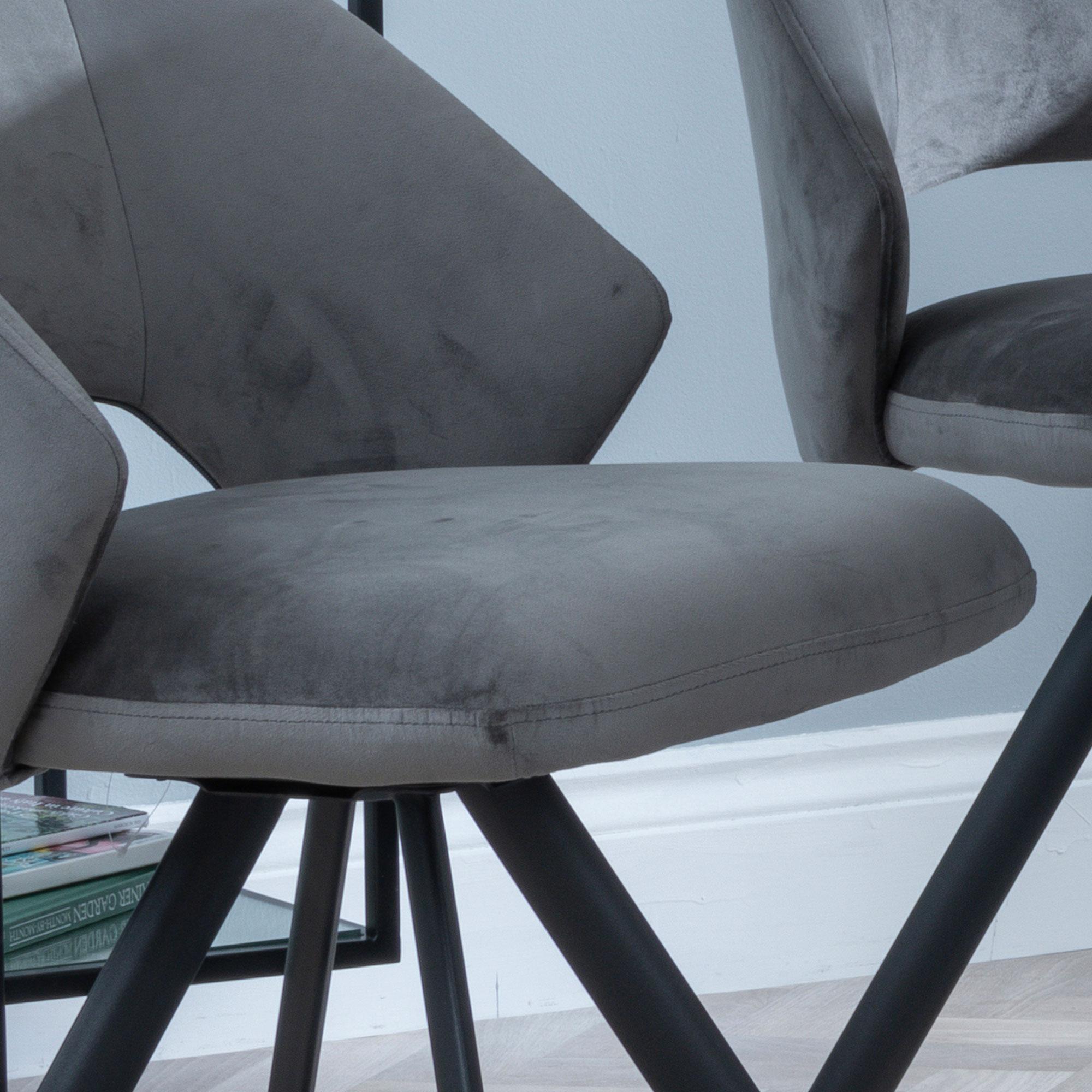 Ion Dining Chair - Swivel - Dark Grey Velvet Fabric - Black Legs