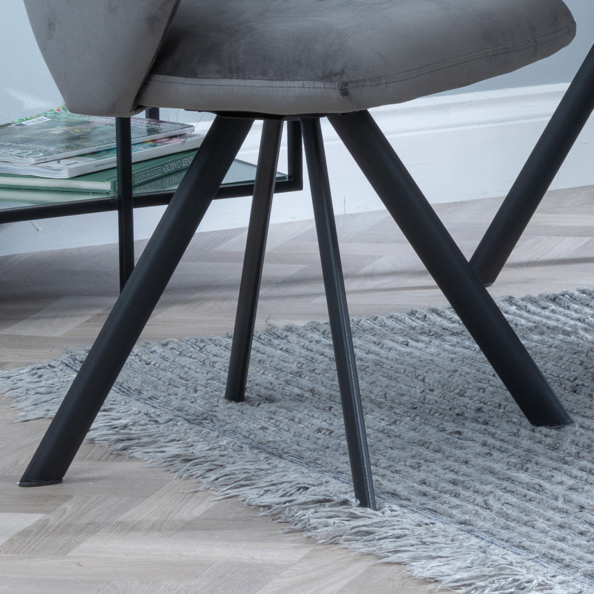 Ion Dining Chair - Swivel - Dark Grey Velvet Fabric - Black Legs