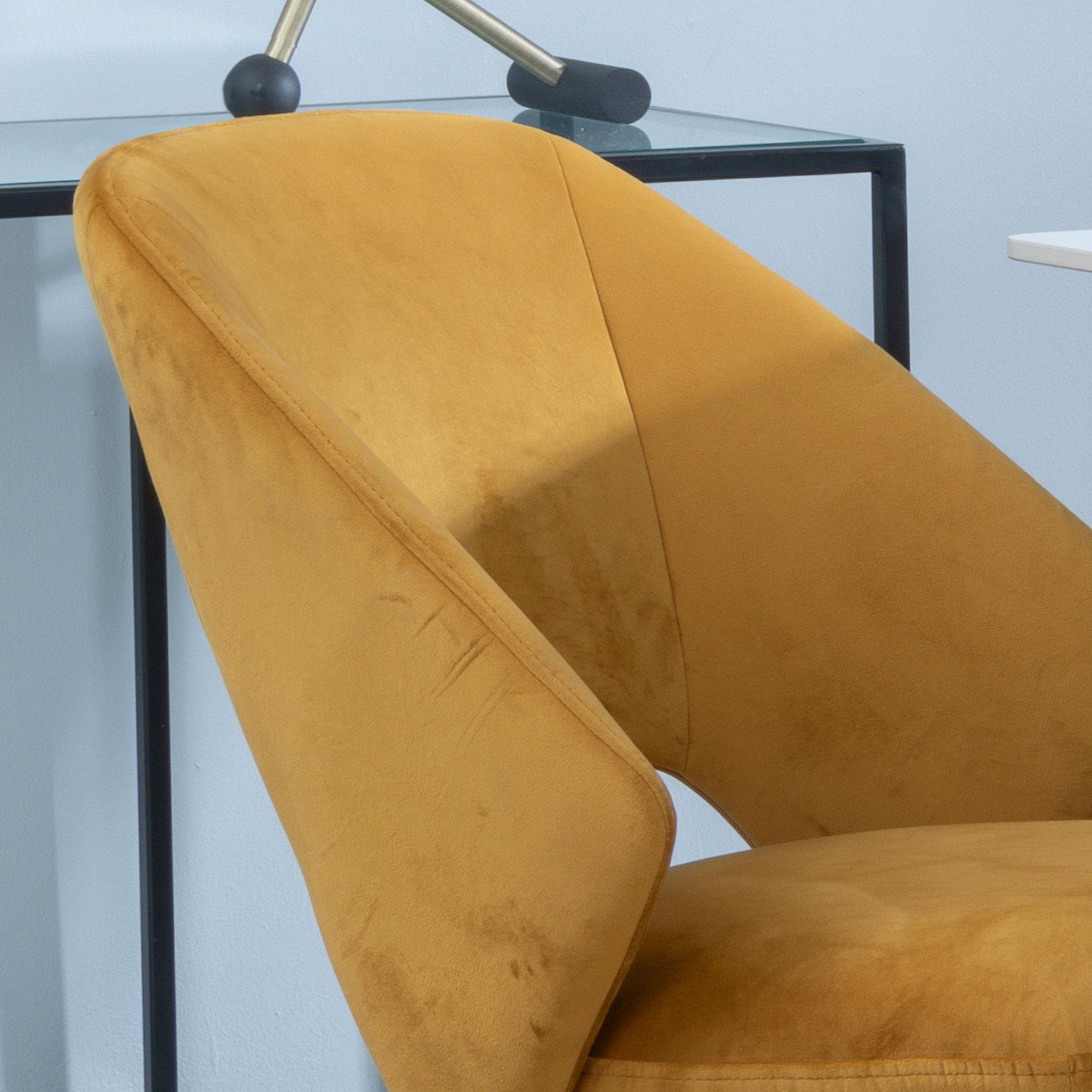 Ion Dining Chair - Swivel - Mustard Velvet Fabric - Black Legs