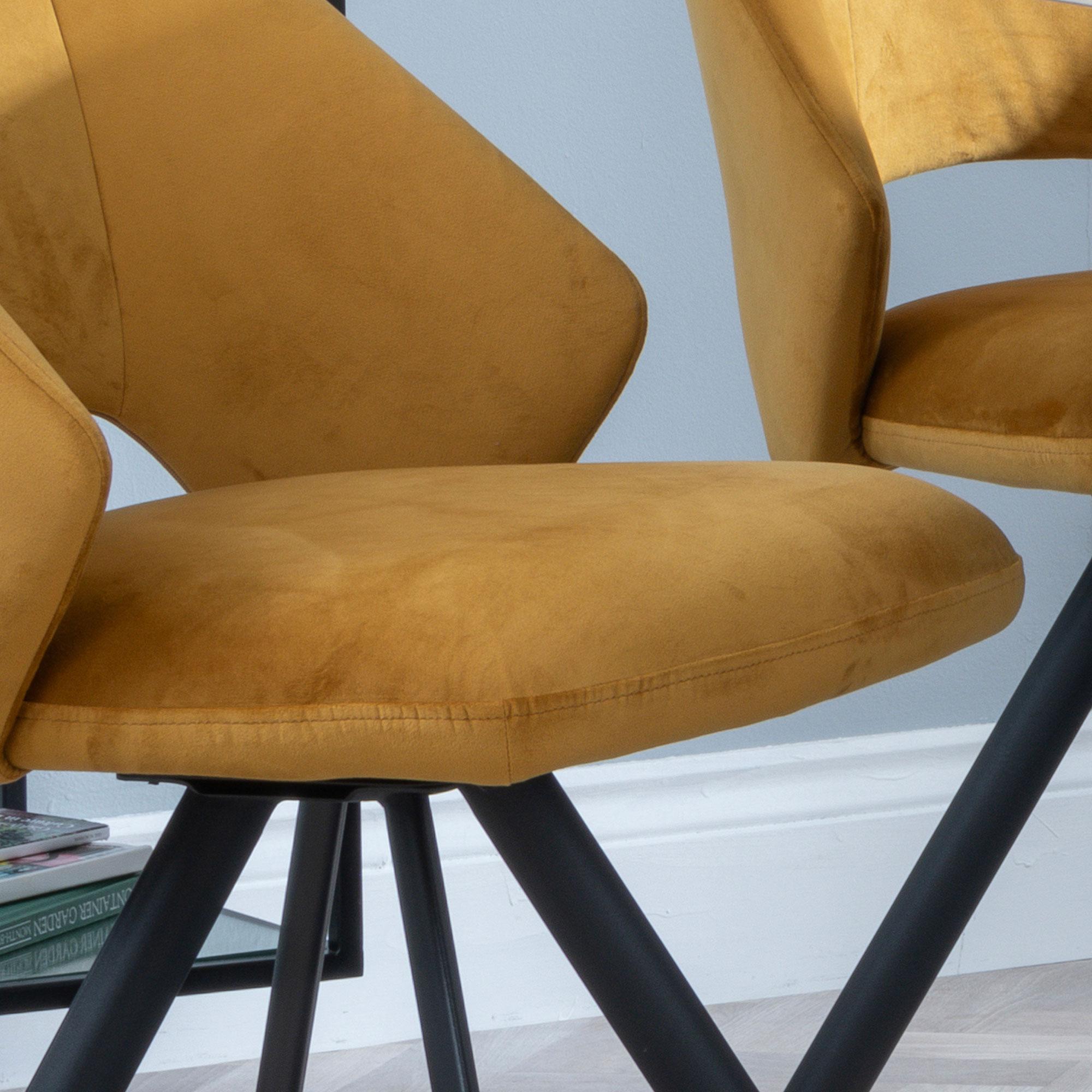 Ion Dining Chair - Swivel - Mustard Velvet Fabric - Black Legs