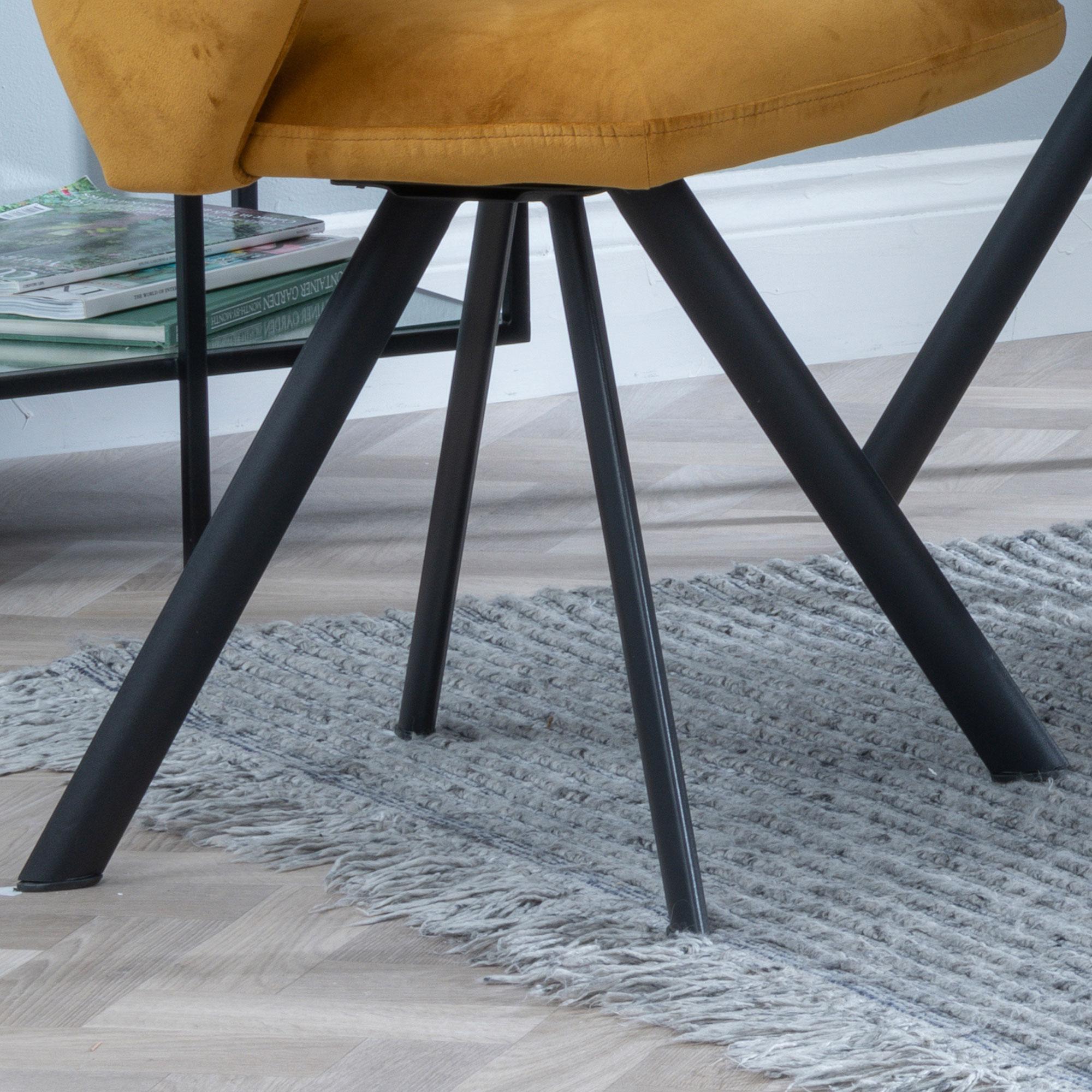 Ion Dining Chair - Swivel - Mustard Velvet Fabric - Black Legs