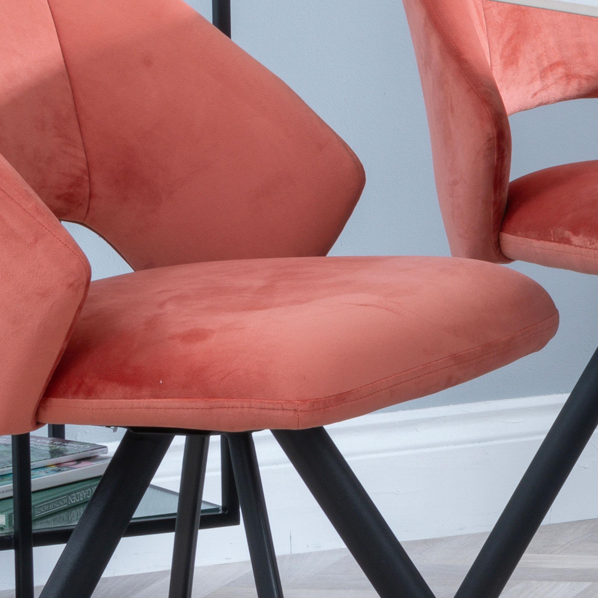 Ion Dining Chair - Swivel - Orange Velvet Fabric - Black Legs