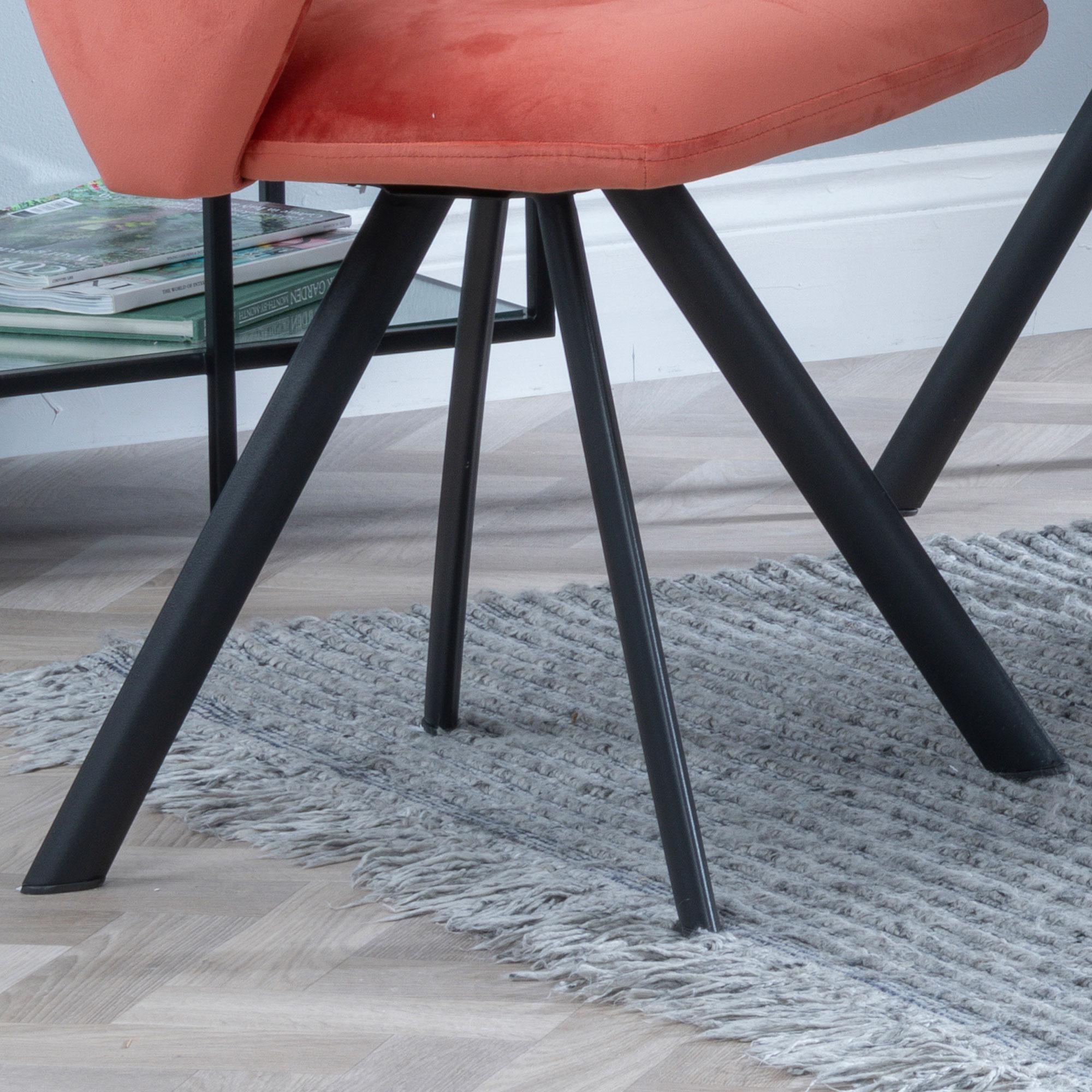 Ion Dining Chair - Swivel - Orange Velvet Fabric - Black Legs