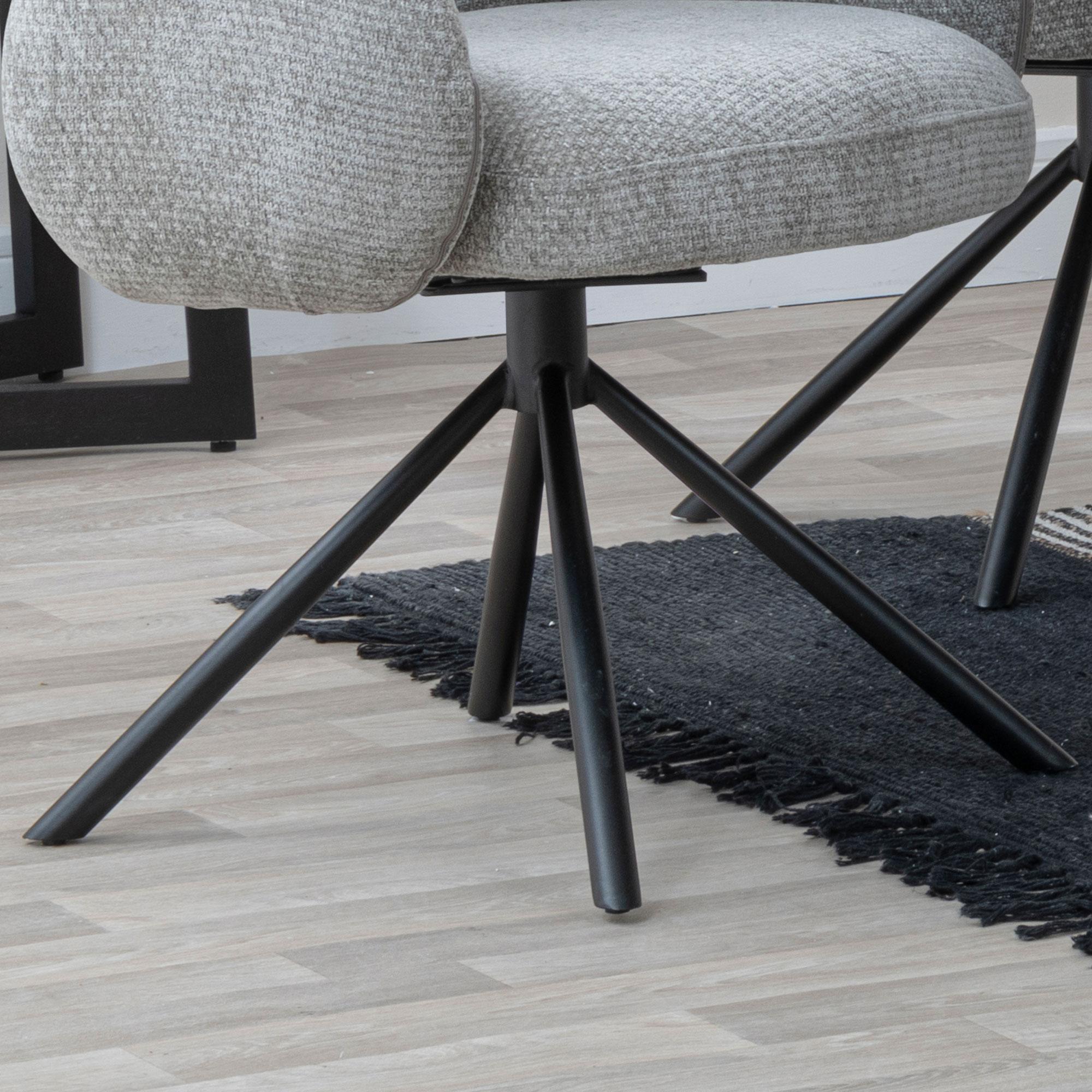 Theo Dining Armchair - Swivel - Dark Grey Fabric - Black Legs