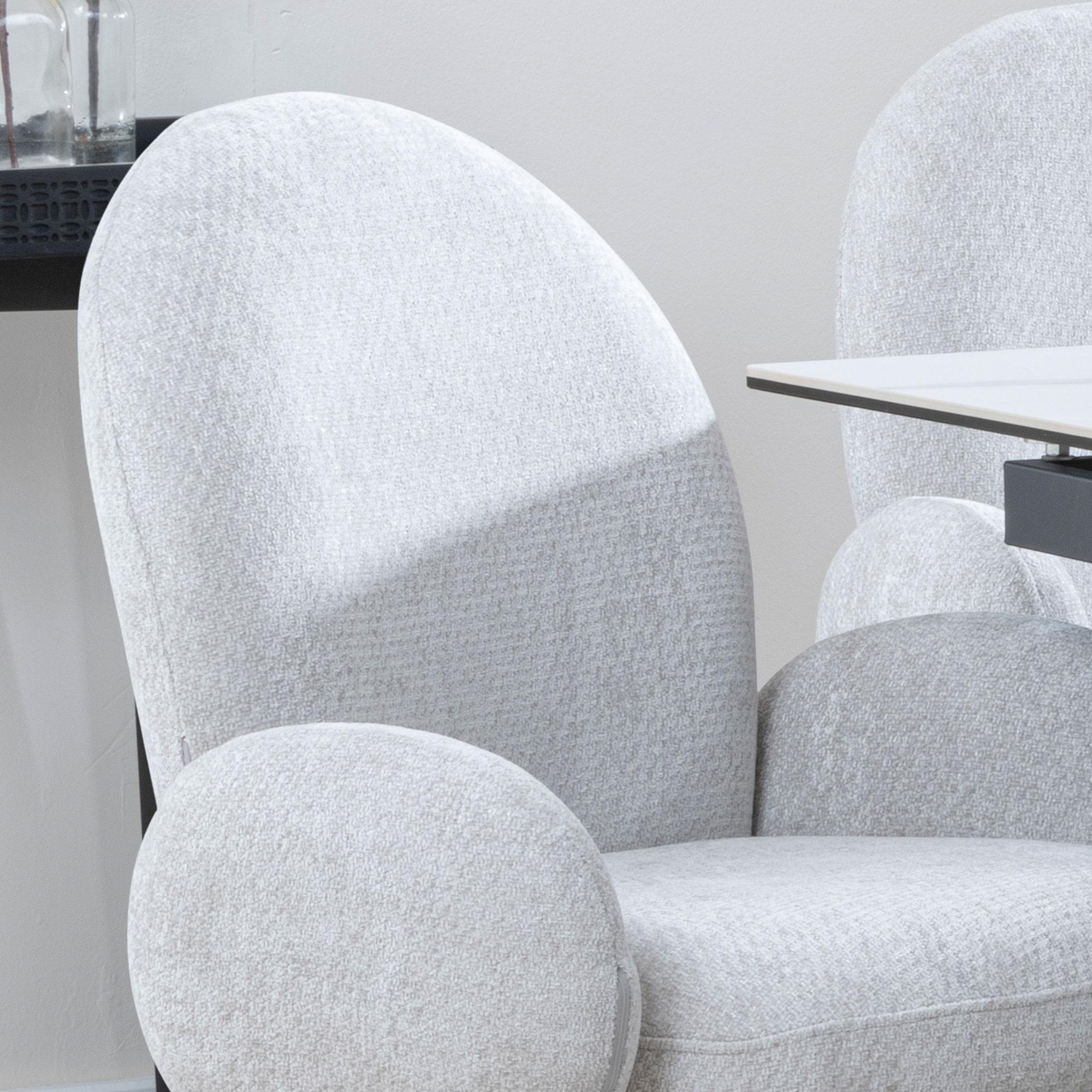 Theo Dining Armchair - Swivel - Grey Fabric - Black Legs