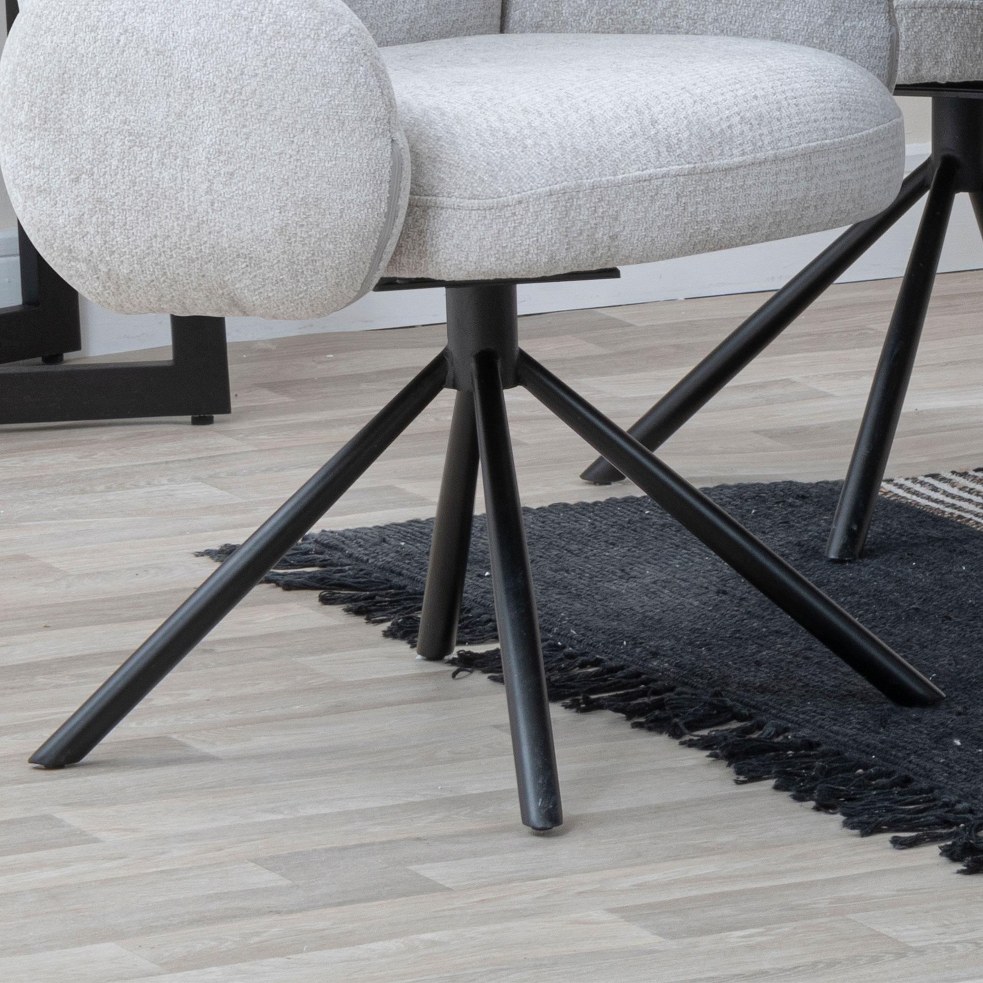 Theo Dining Armchair - Swivel - Grey Fabric - Black Legs