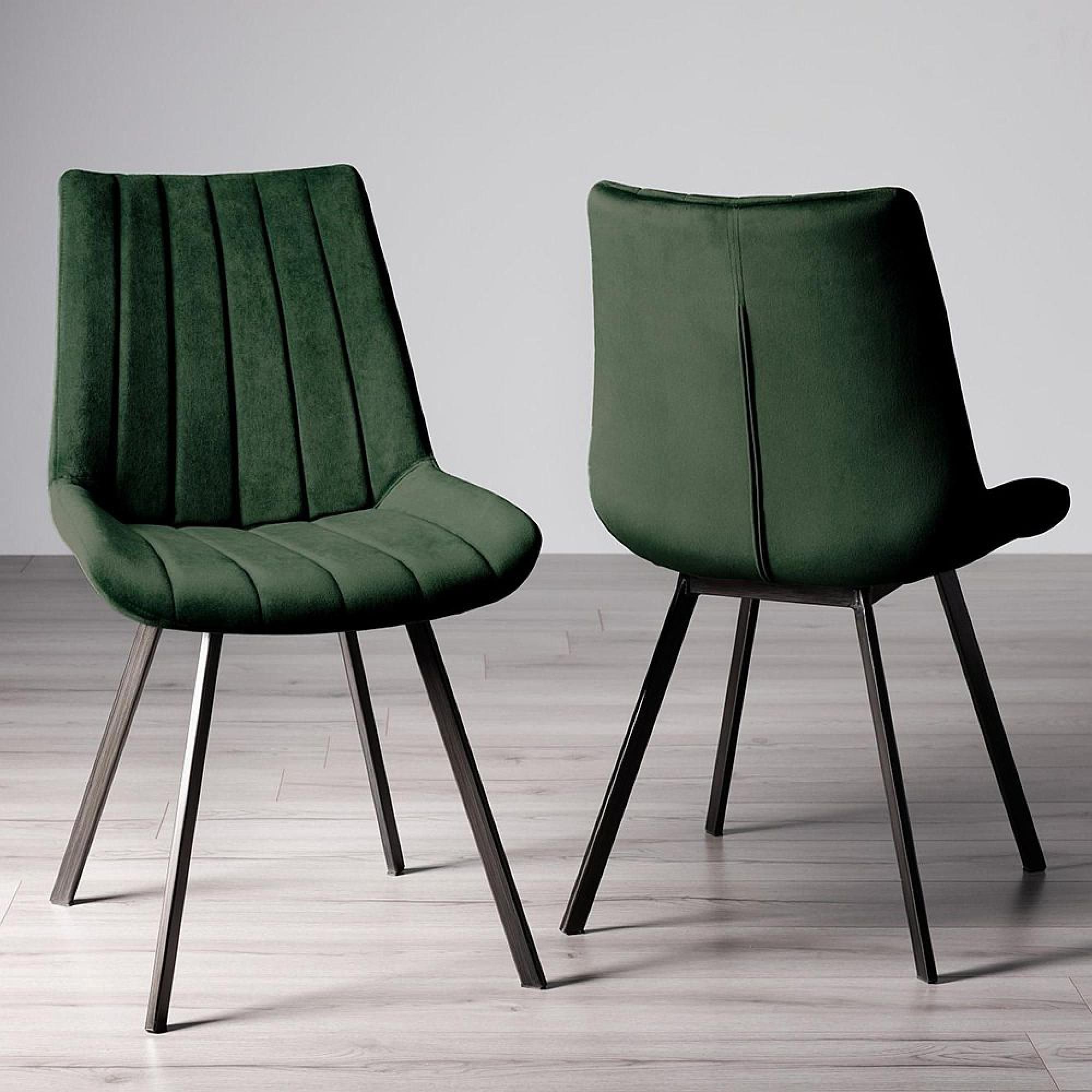Clearance - Fontana Dining Chair - Set of 2 - Green Velvet Fabric - with Black Legs - A403