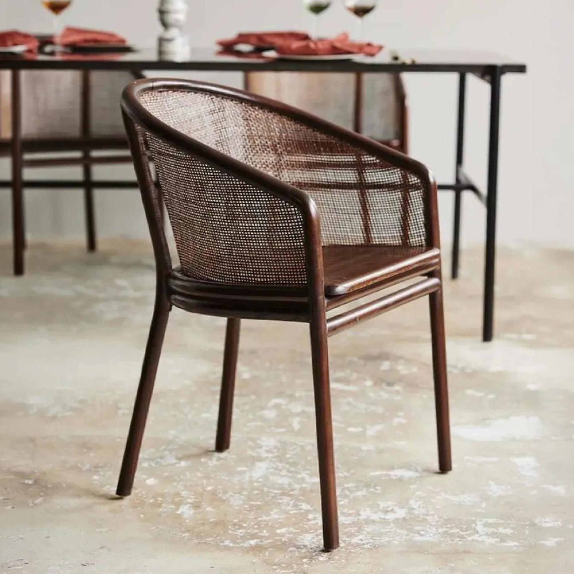 Mosso Dining Chair - Teak Wood & Rattan - Dark Brown