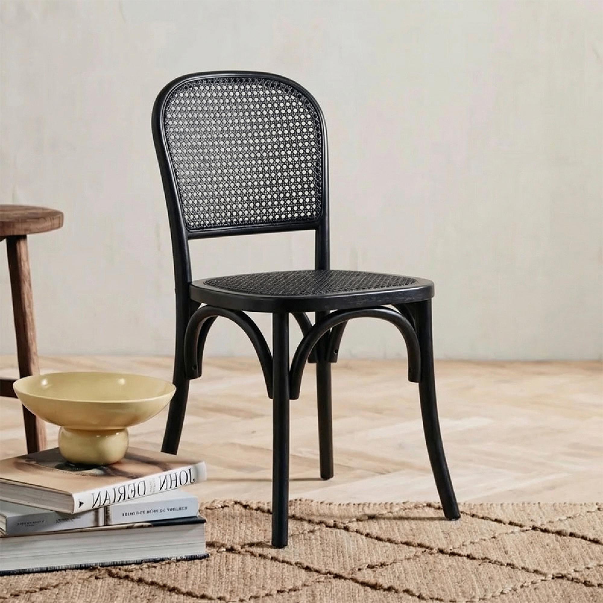 Wicky Dining Chairs - Set of 2 - Rattan - Black