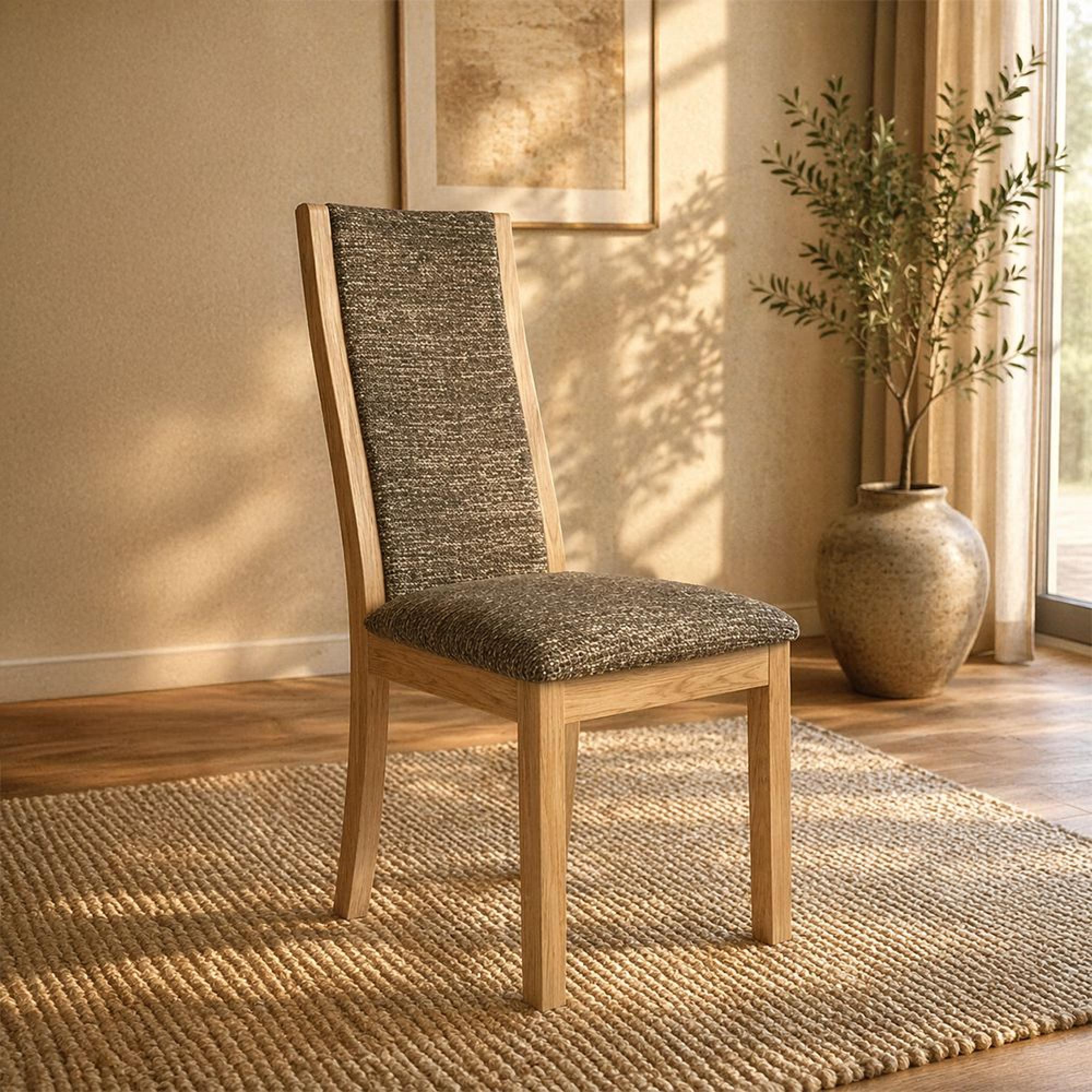Stockholm Dining Chair - Set of 2 - High Back - Grey Fabric - Oak