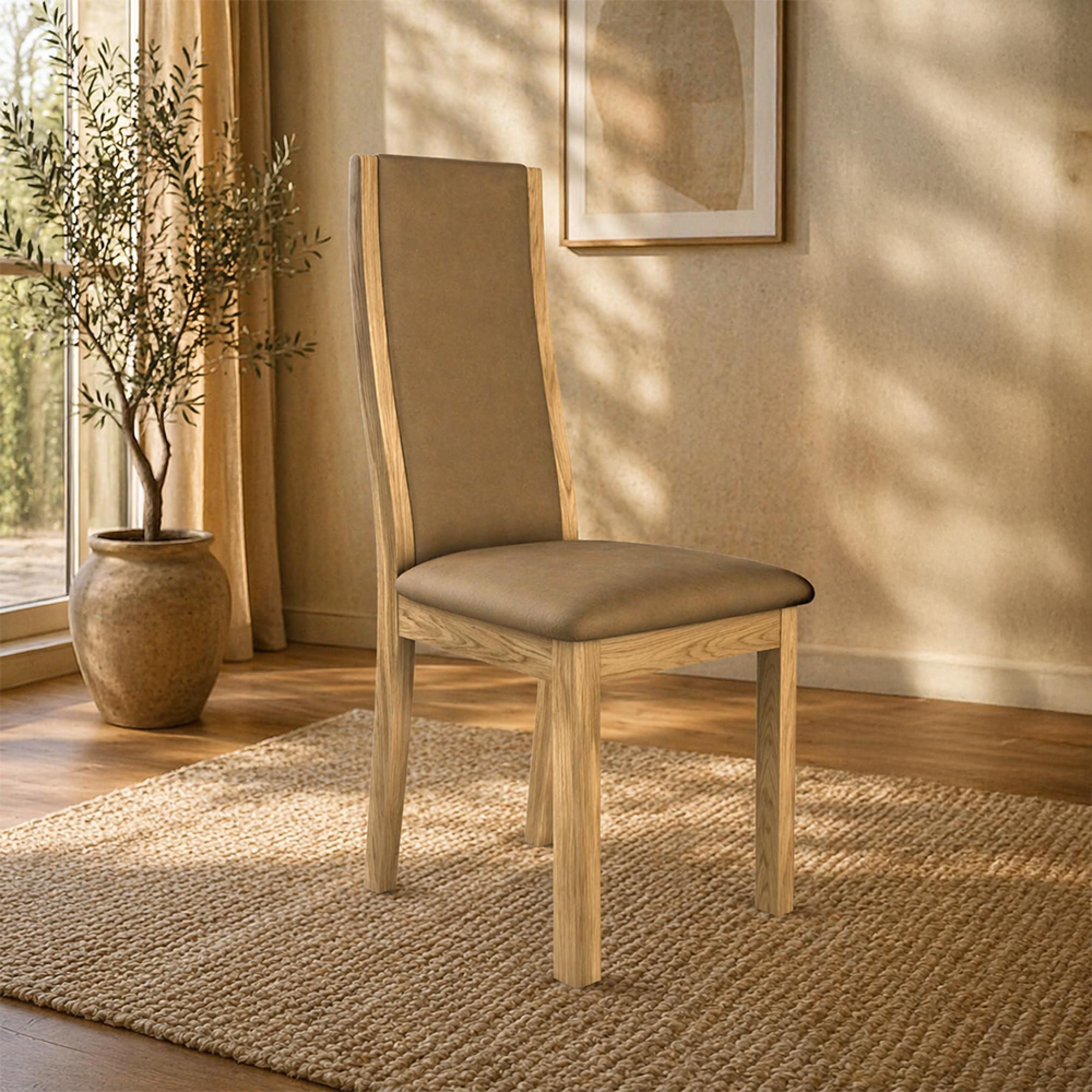 Stockholm Dining Chair - Set of 2 - High Back - Taupe Faux Leather - Oak