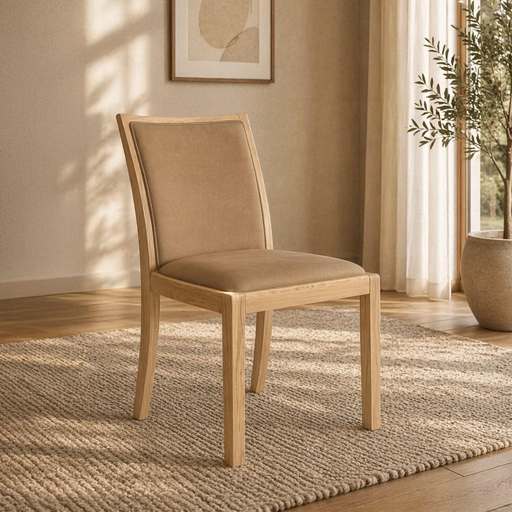 Stockholm Dining Chair - Set of 2 - Low Back - Taupe Faux Leather - Oak