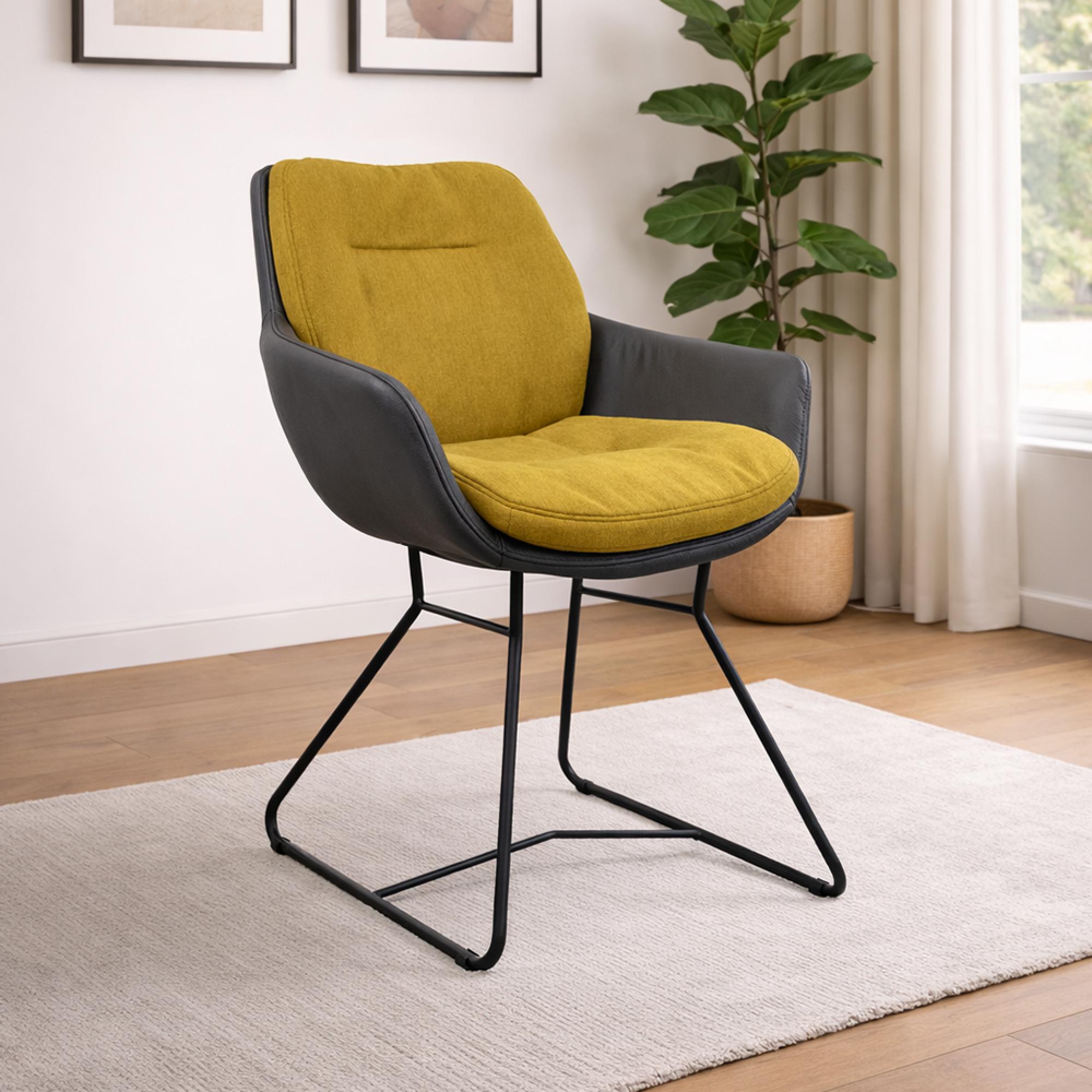 Anna Dining Armchair - Anthracite Black Powder Coated Sled Legs - Variation Available