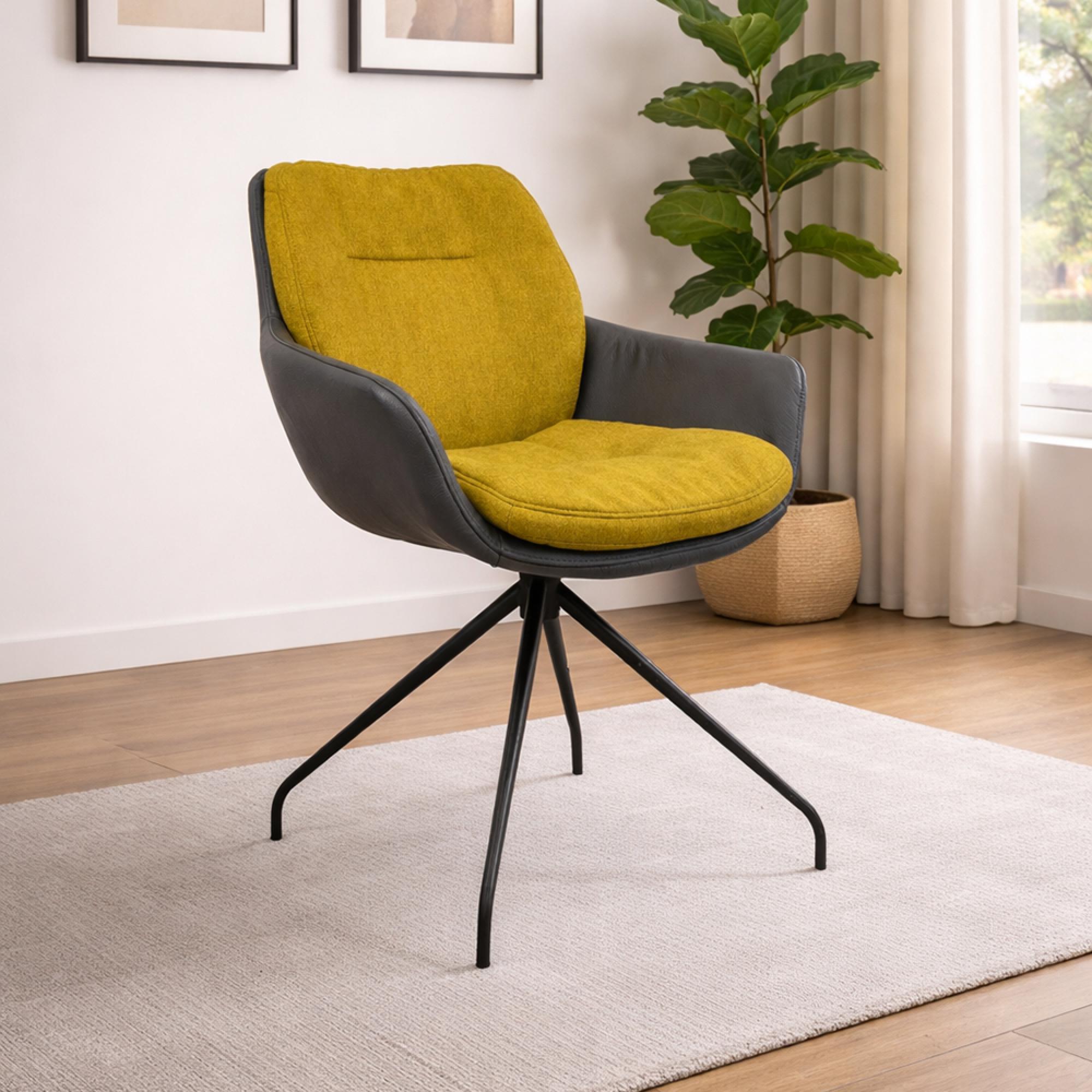 Anna Dining Armchair - Anthracite Black Powder Coated Swivel Legs - Variation Available