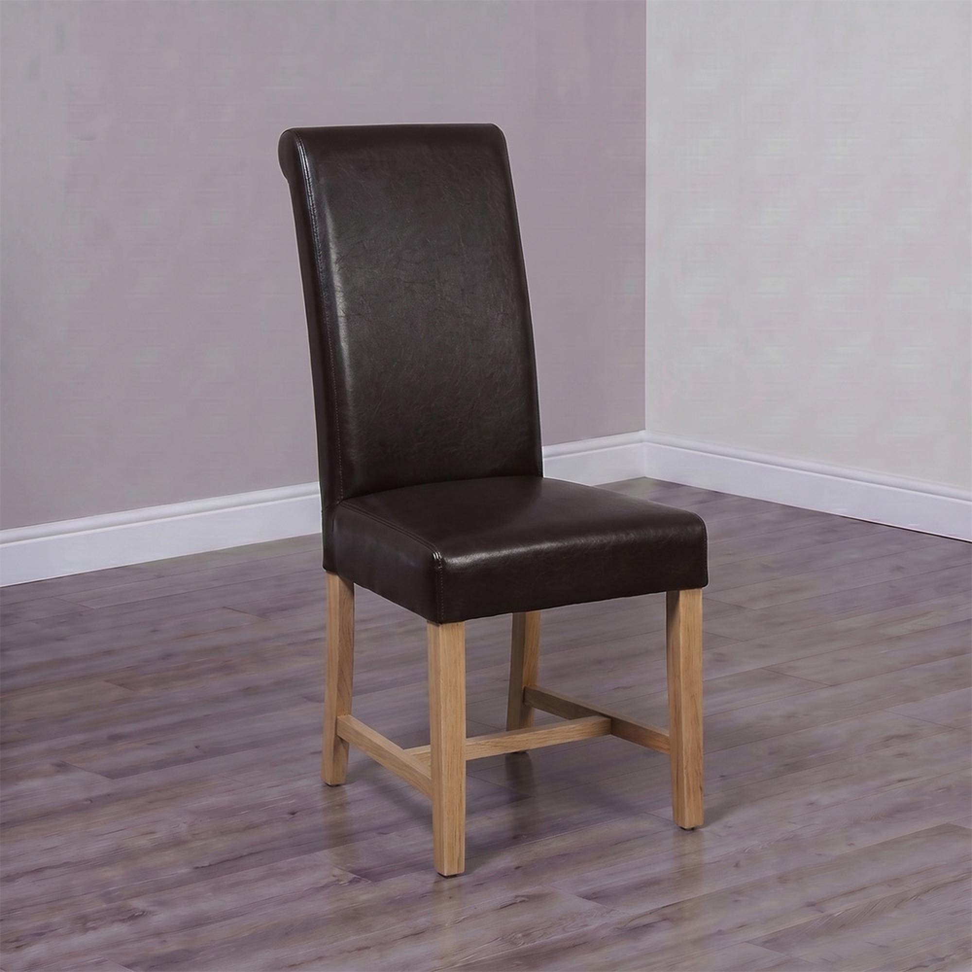 Chunky Scroll Dining Chair - Set of 2 - Brown Bycast Leather