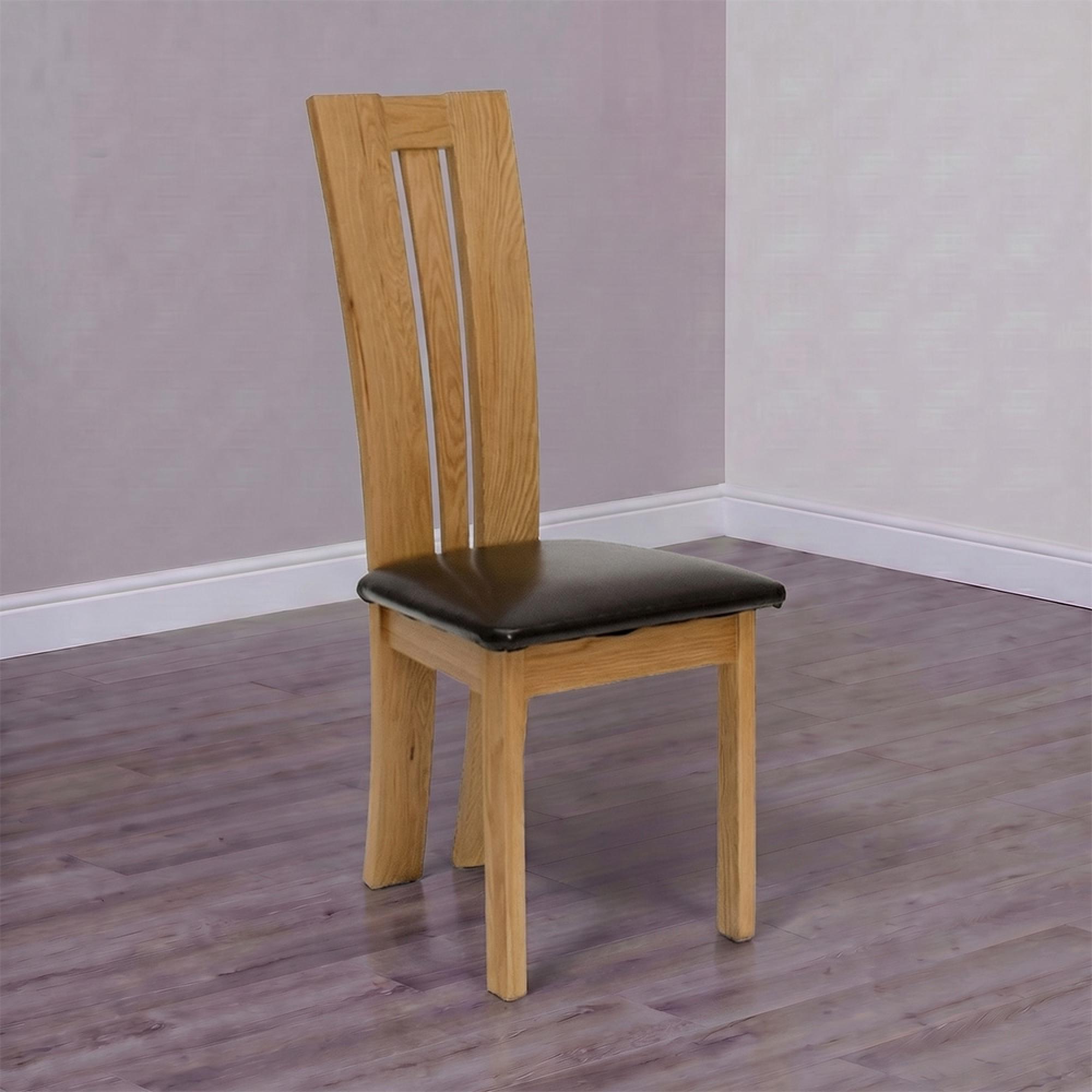 Dennis Dining Chair - Set of 2 - Oak - Dark Brown Leather
