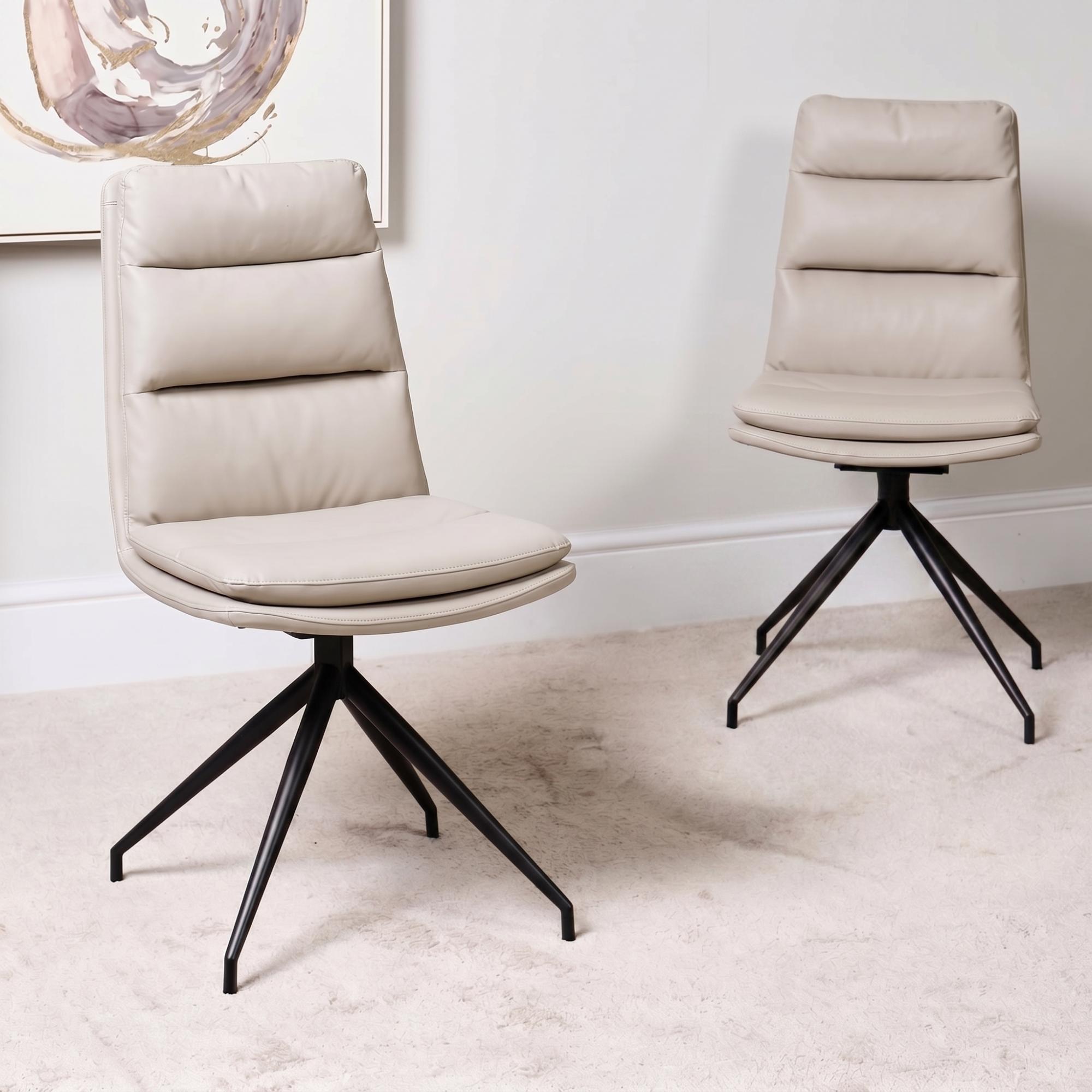 Nobo Swivel Dining Chair - Set of 2 - Taupe Faux Leather - Black Legs