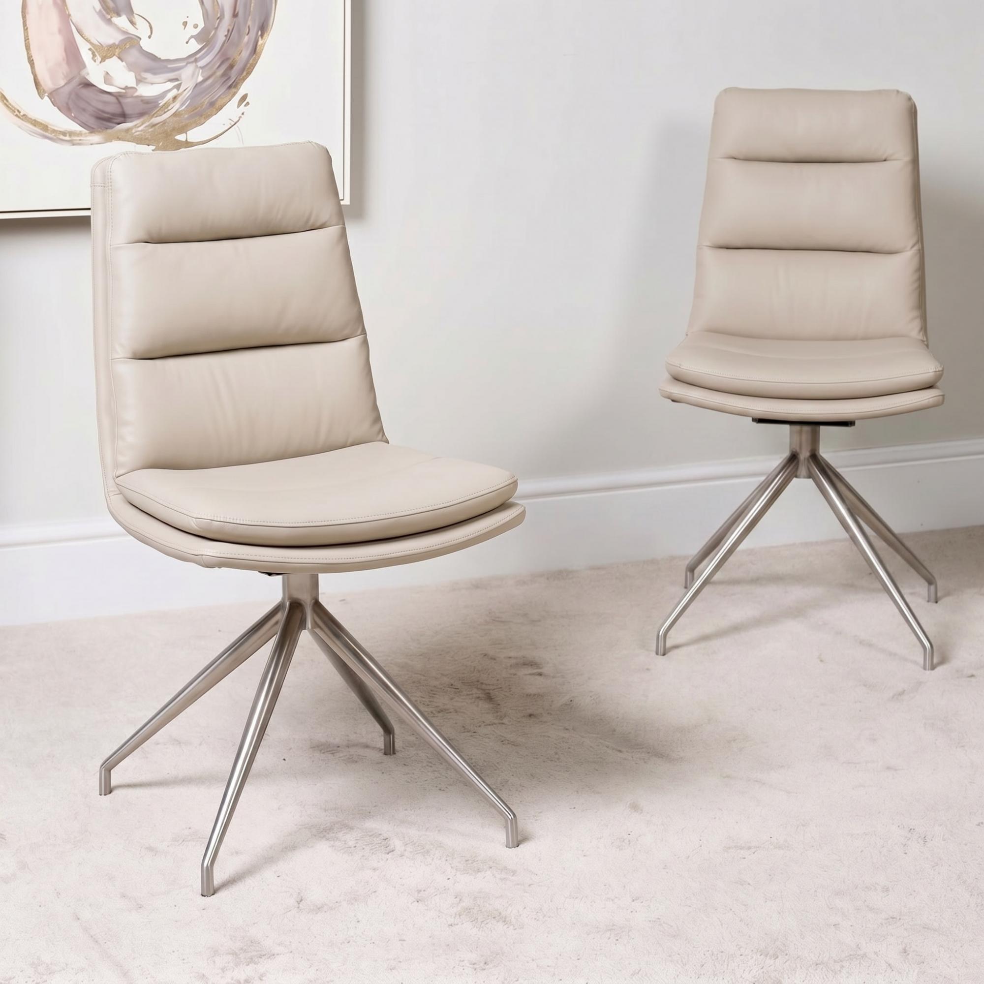 Nobo Swivel Dining Chair - Set of 2 - Taupe Faux Leather - Chrome Legs