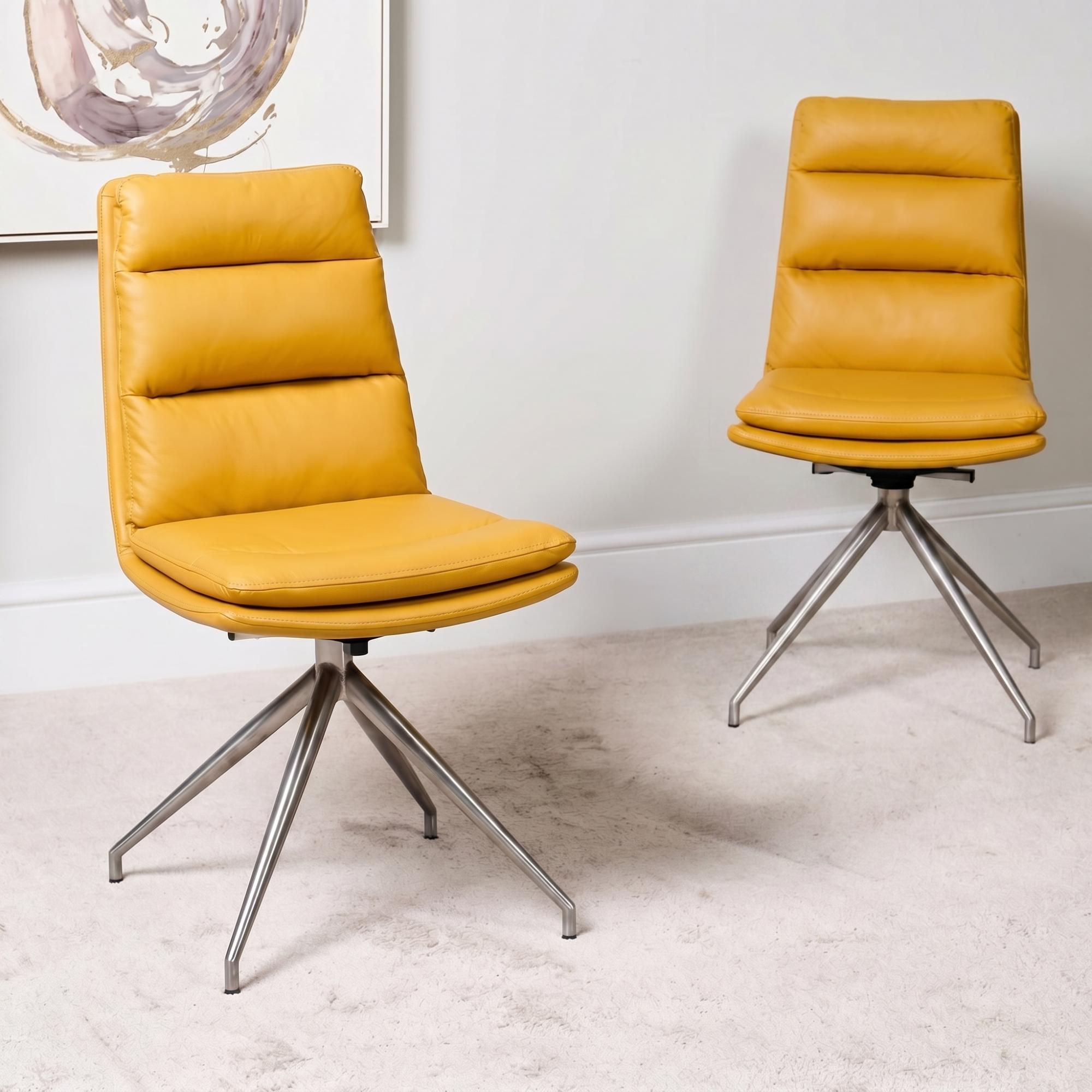Nobo Swivel Dining Chair - Set of 2 - Yellow Faux Leather - Chrome Legs