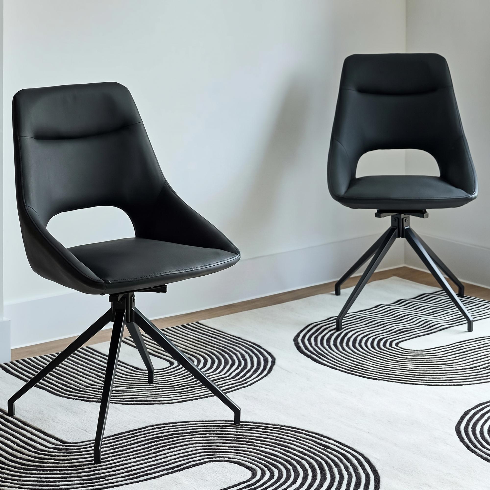 Ace Swivel Dining Chair - Set of 2 - Black Faux Leather