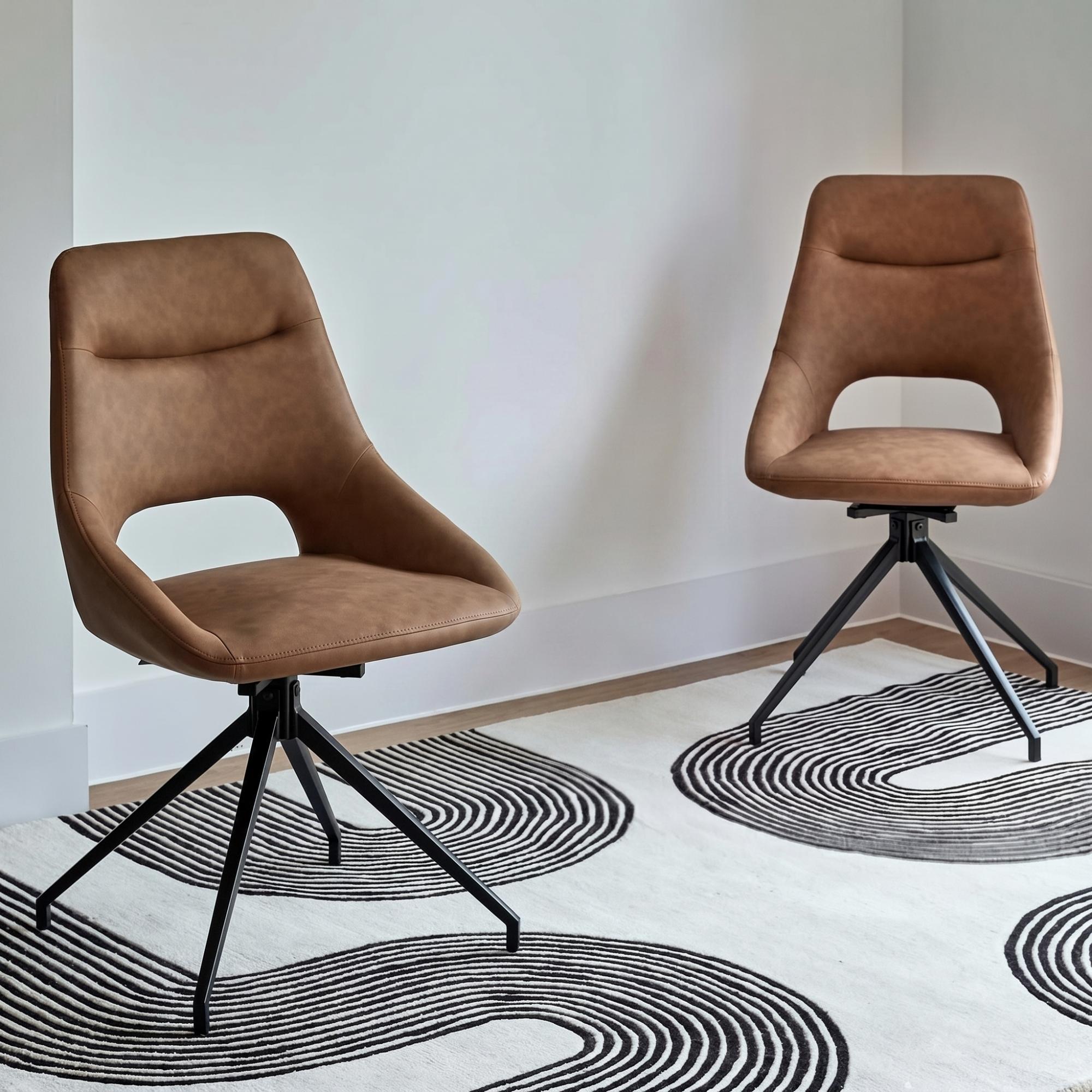 Ace Swivel Dining Chair - Set of 2 - Tan Faux Leather