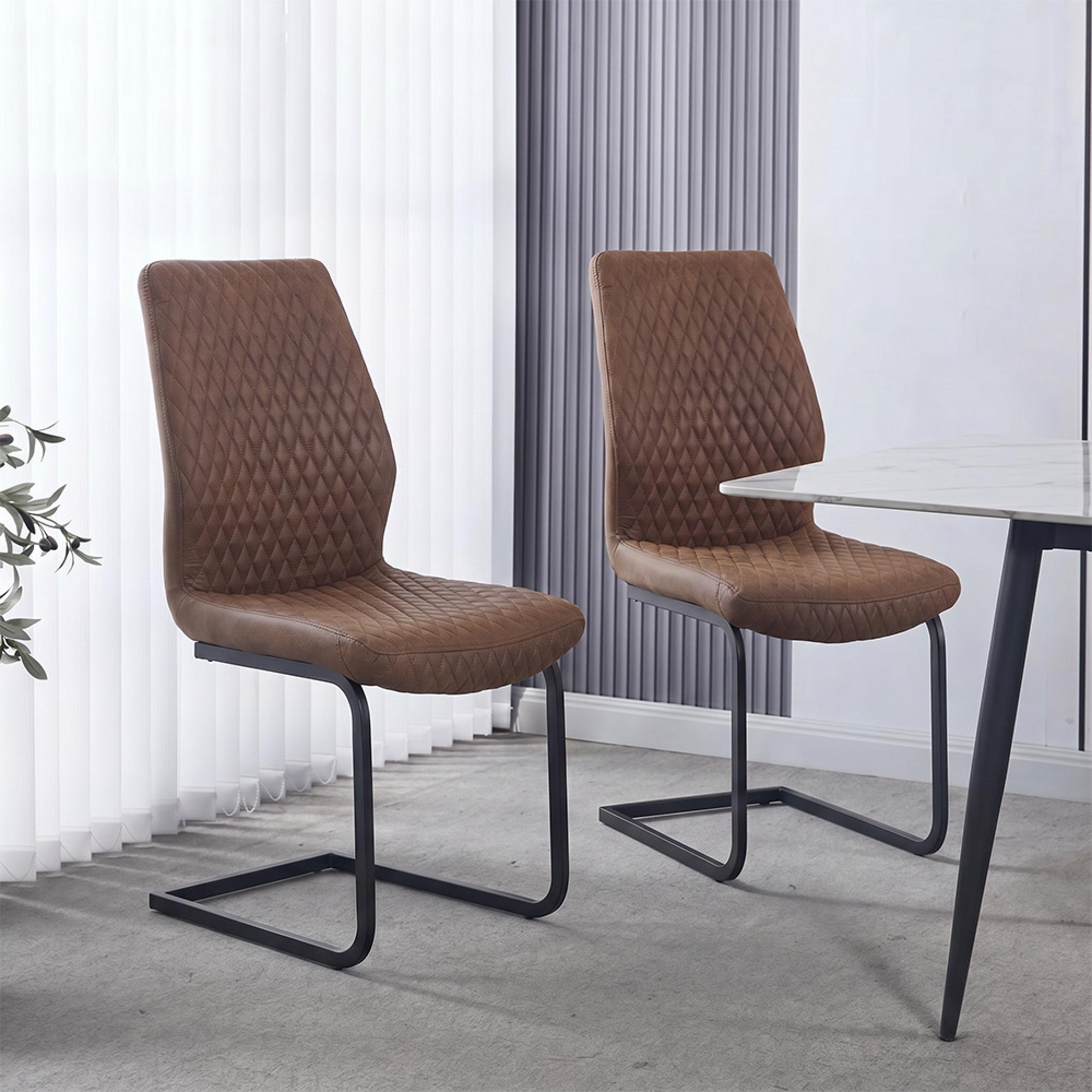 Charlie Cantilever Dining Chair - Set of 2 - Brown Faux Leather