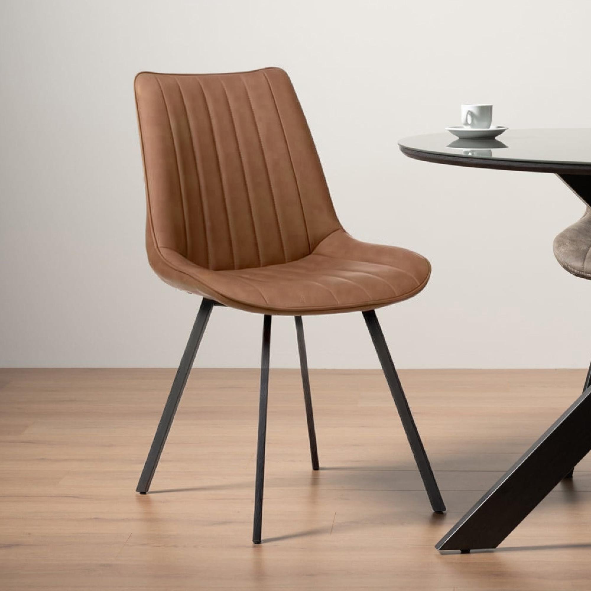 Miro Dining Chair - Set of 2 - Tan Brown Faux Leather