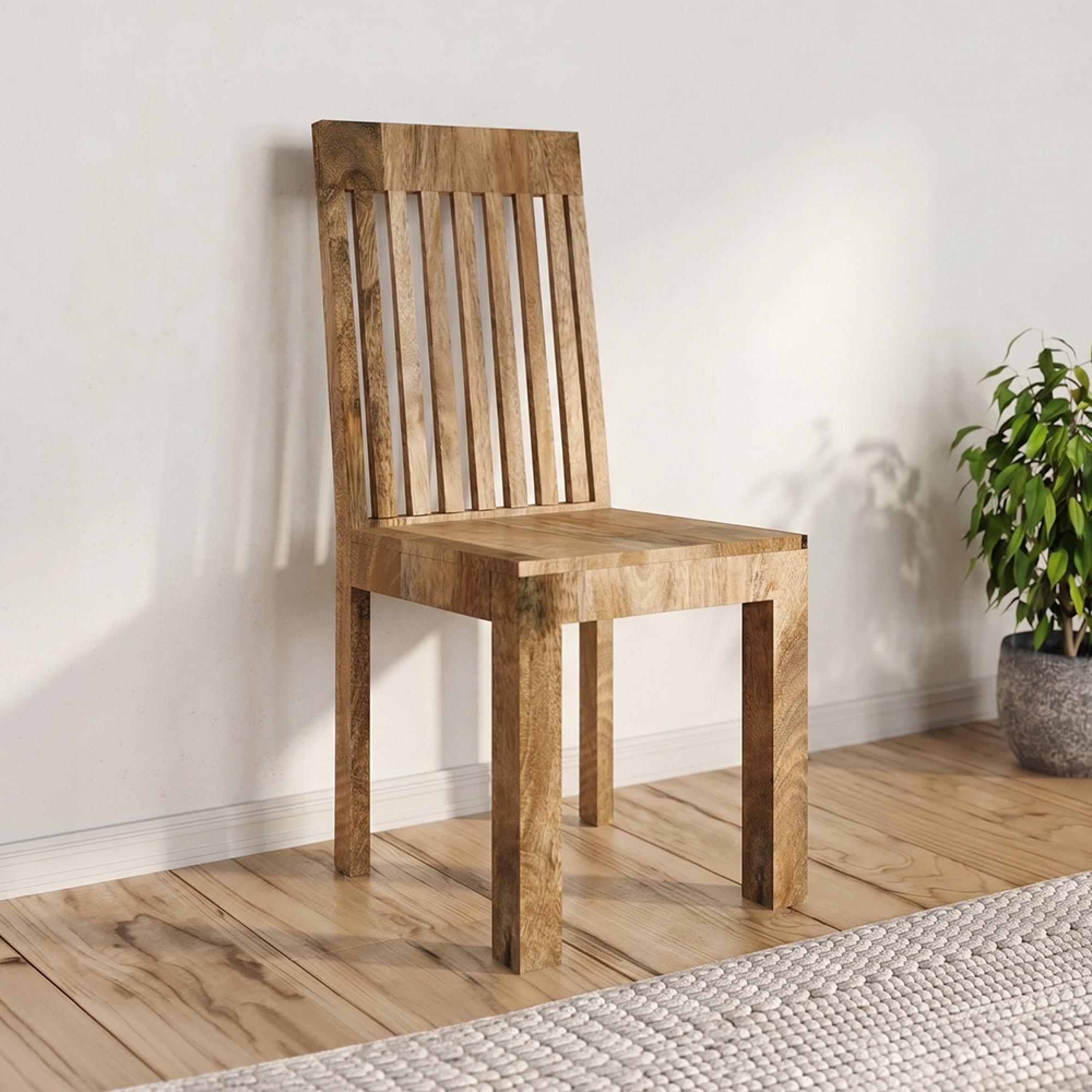 Cuban Dining Chairs - Set of 2 - Slatted Back - Natural Mango Wood
