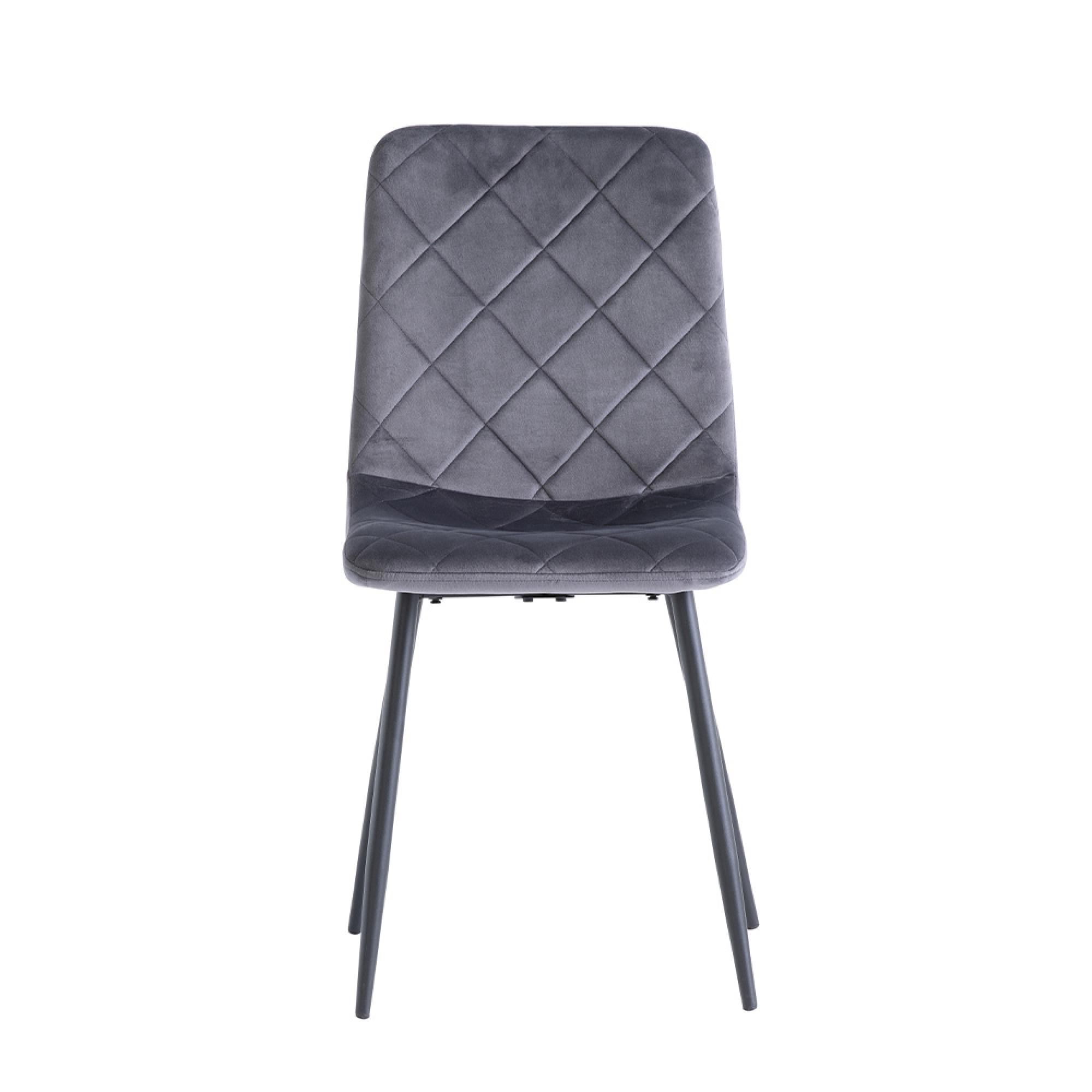Bella Dining Chair - Set of 2 - Cross Stitched - Grey Velvet Fabric