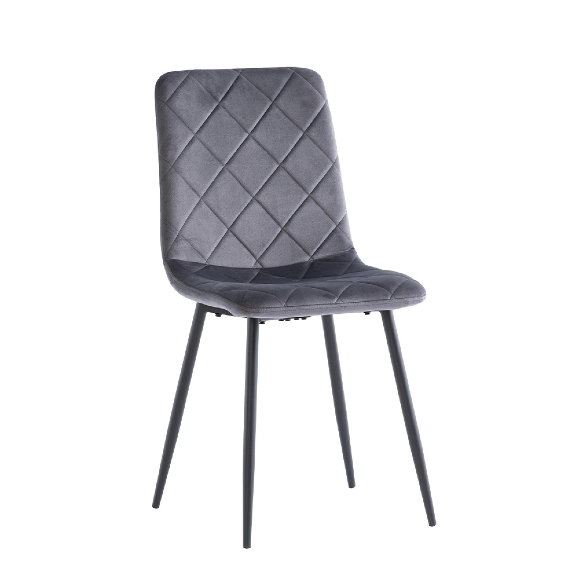 Bella Dining Chair - Set of 2 - Cross Stitched - Grey Velvet Fabric