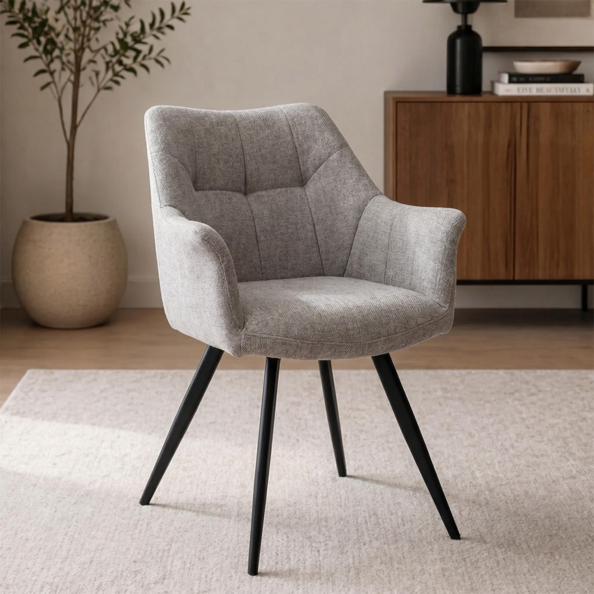 Poppy Dining Armchairs - Set of 2 - Light Grey Fabric