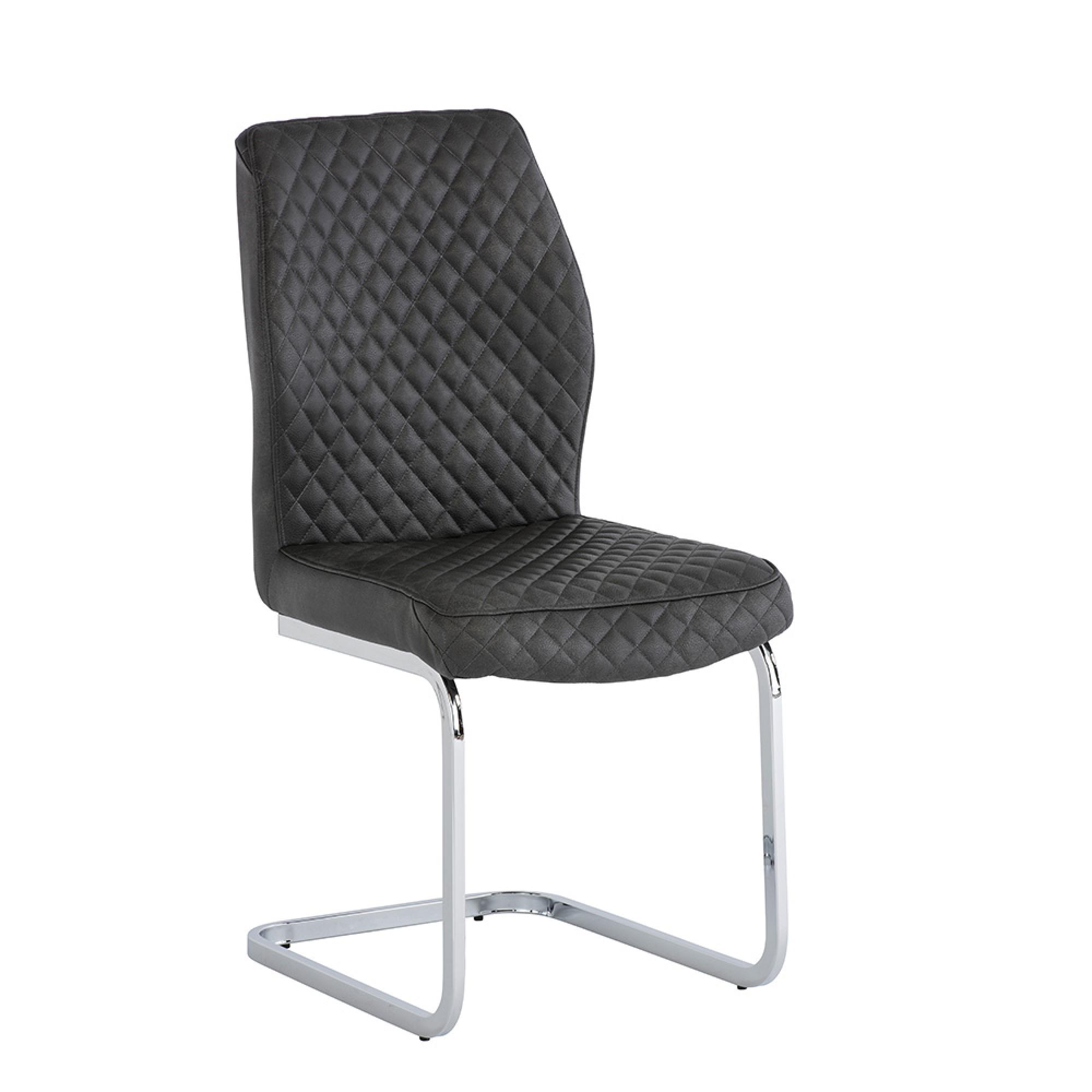 Capri Dining Chair - Set of 2 - Chrome Cantilever - Grey Fabric
