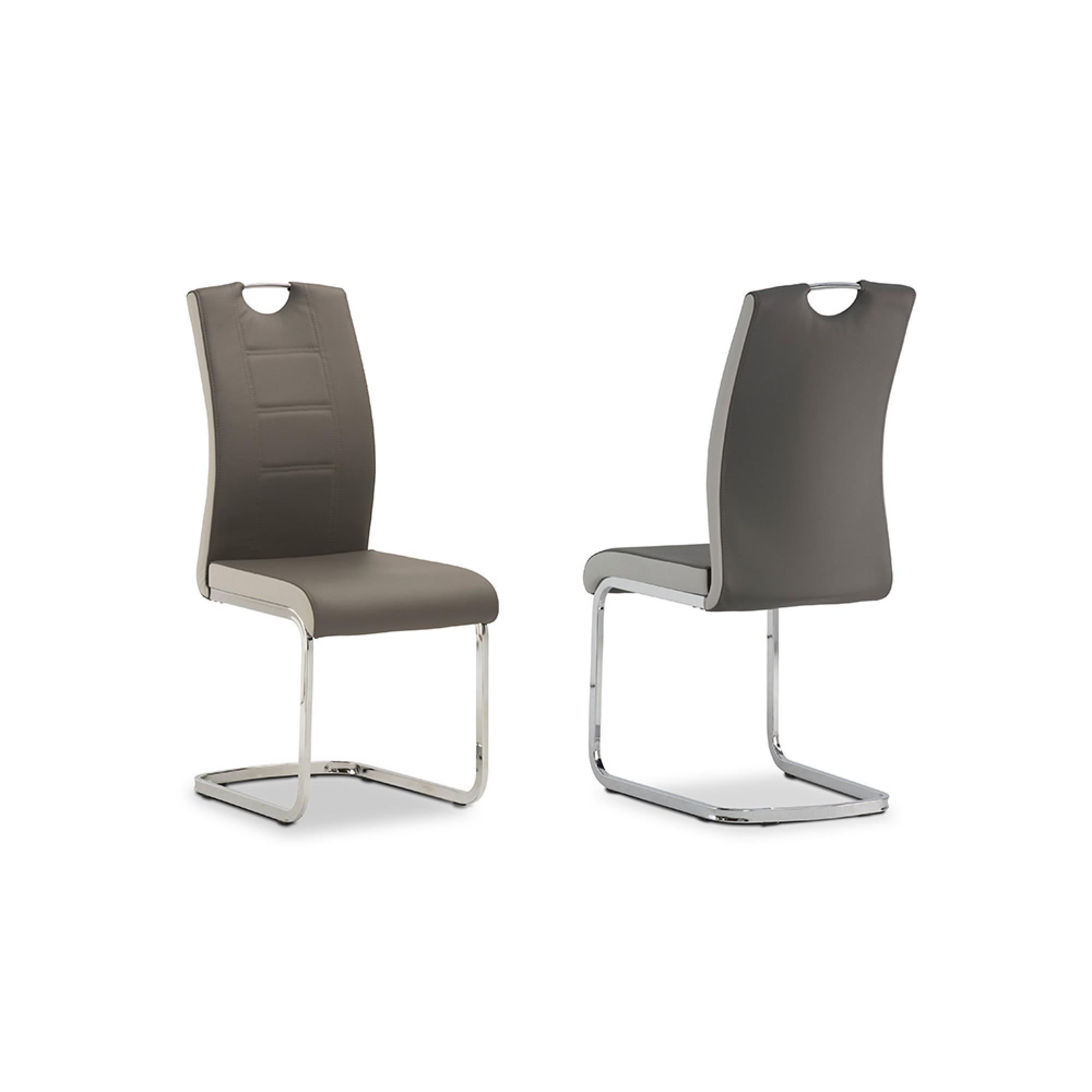 Venice Dining Chair - Set of 2 - Chrome Cantilever - Grey Faux Leather