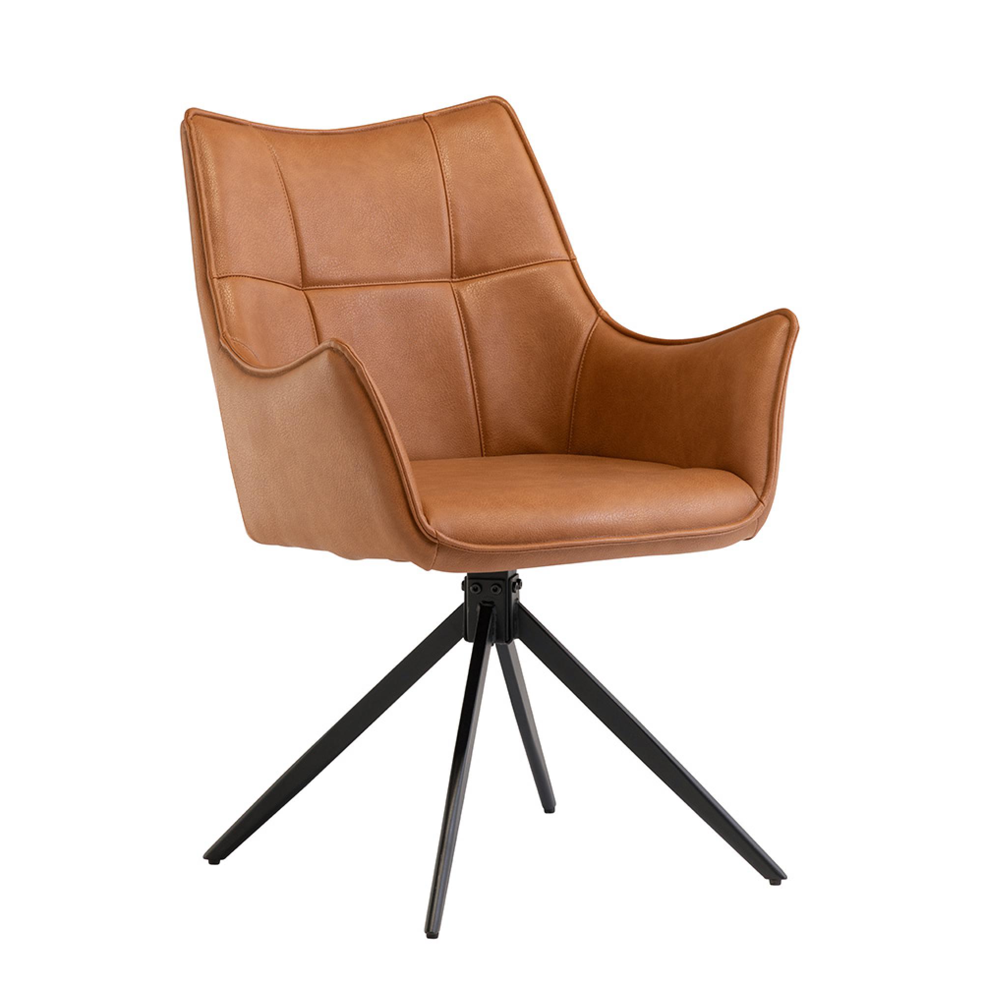Vito Swivel Dining Armchairs - Set of 2 - Tan Faux Leather