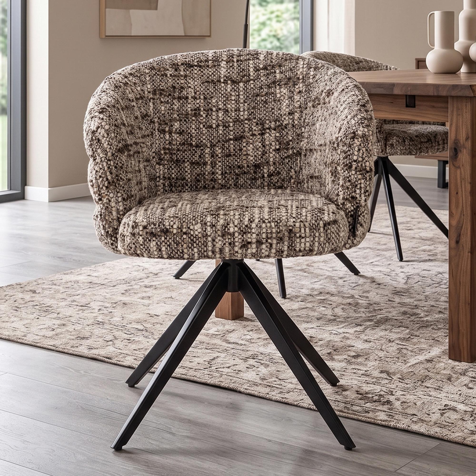 Serenity Swivel Dining Armchair - Omara Brown - Fabric and Metal
