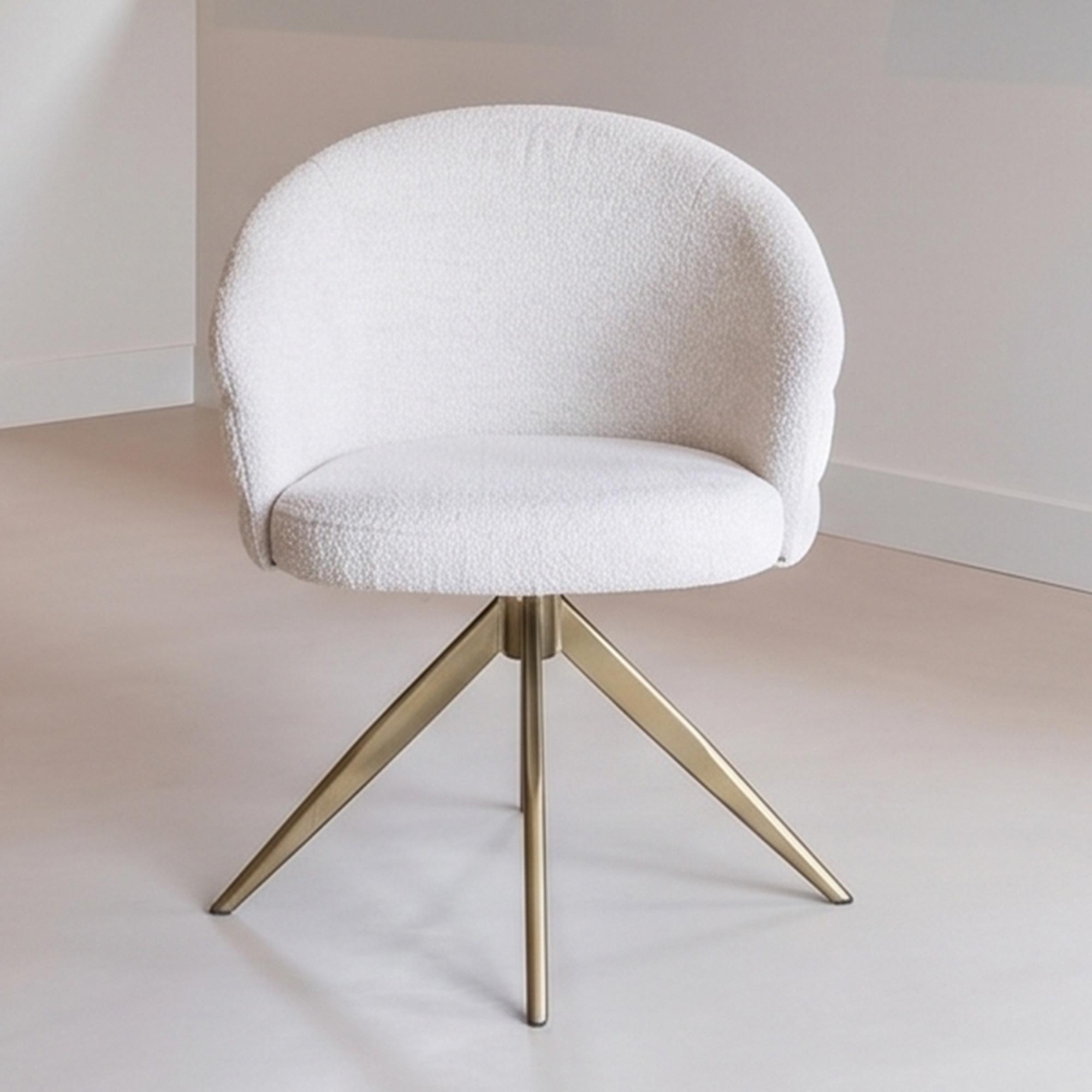 Zendaya Swivel Dining Armchair - Biscotti and Gold - Fabric and Metal