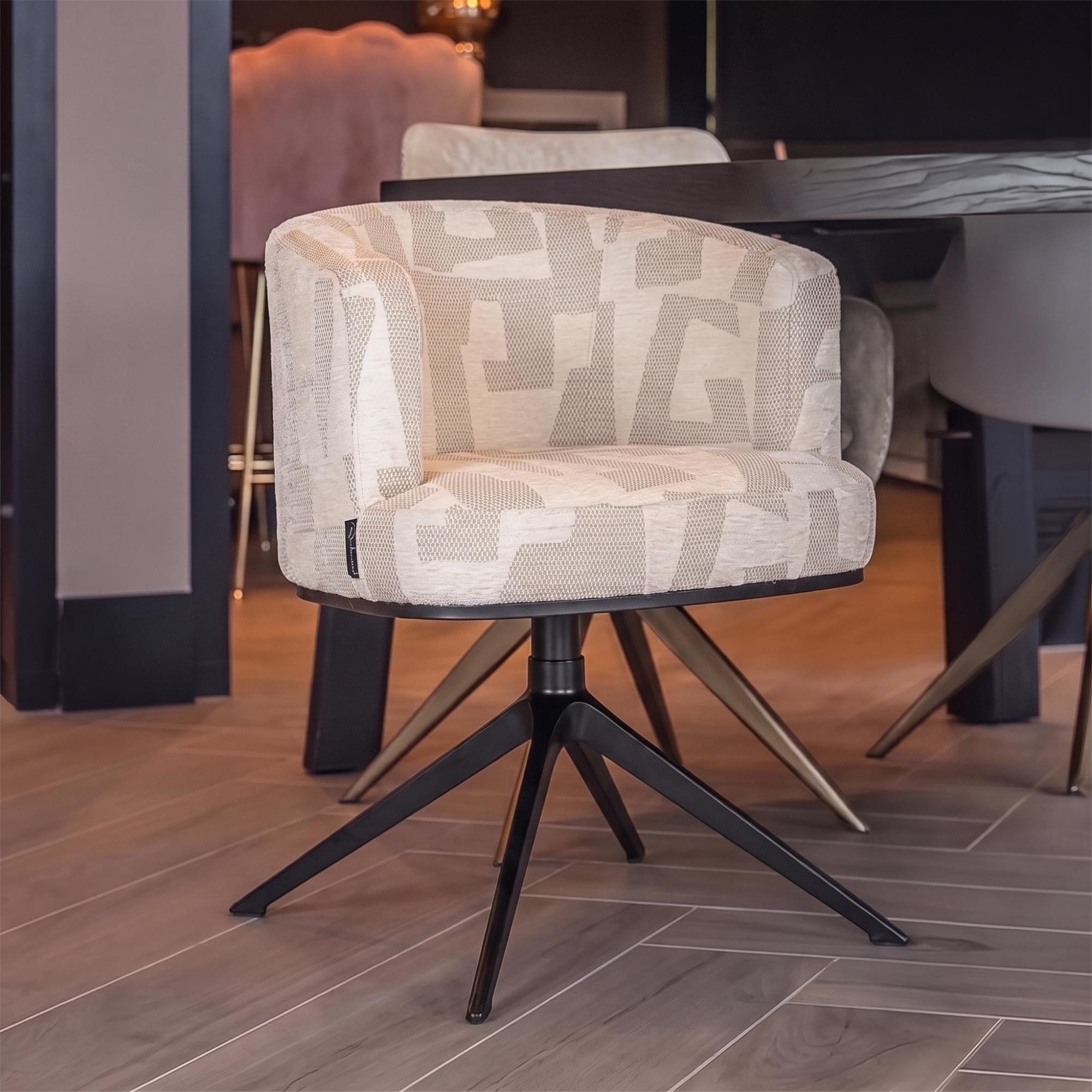 Cheyenne Beige Fabric Graffic Swivel Dining Chair with Black Legs